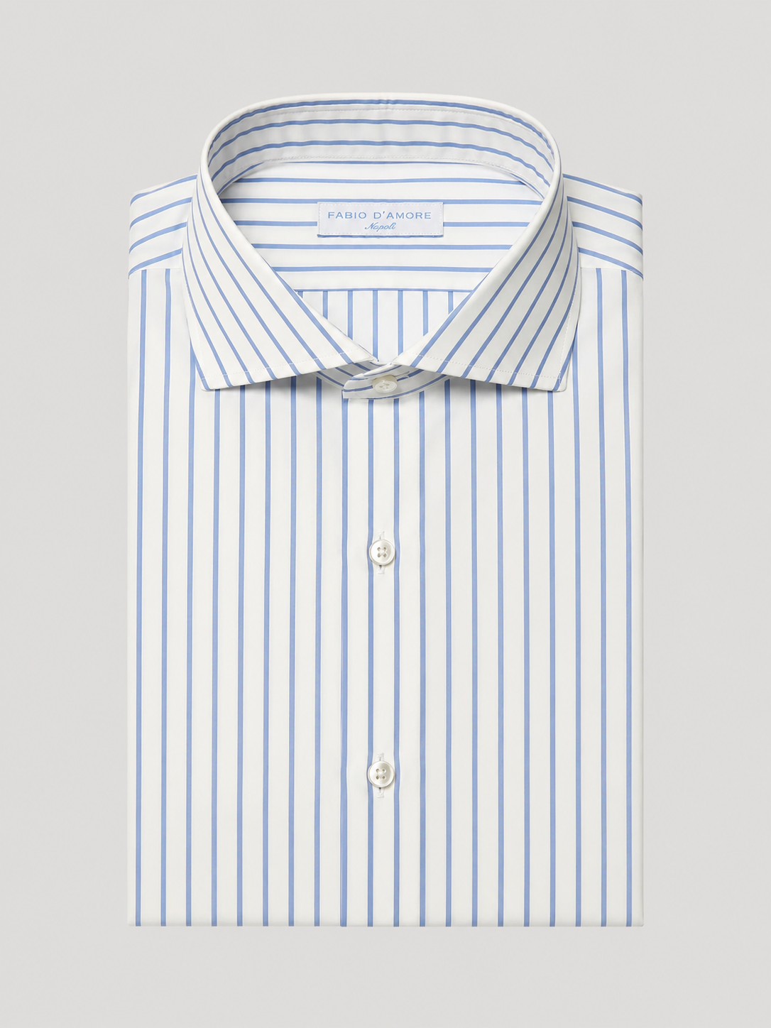 Camicia Sartoriale Collo Mezzo Francese Vento Celeste Made In Italy 100% Cotone Popeline 70 Compact