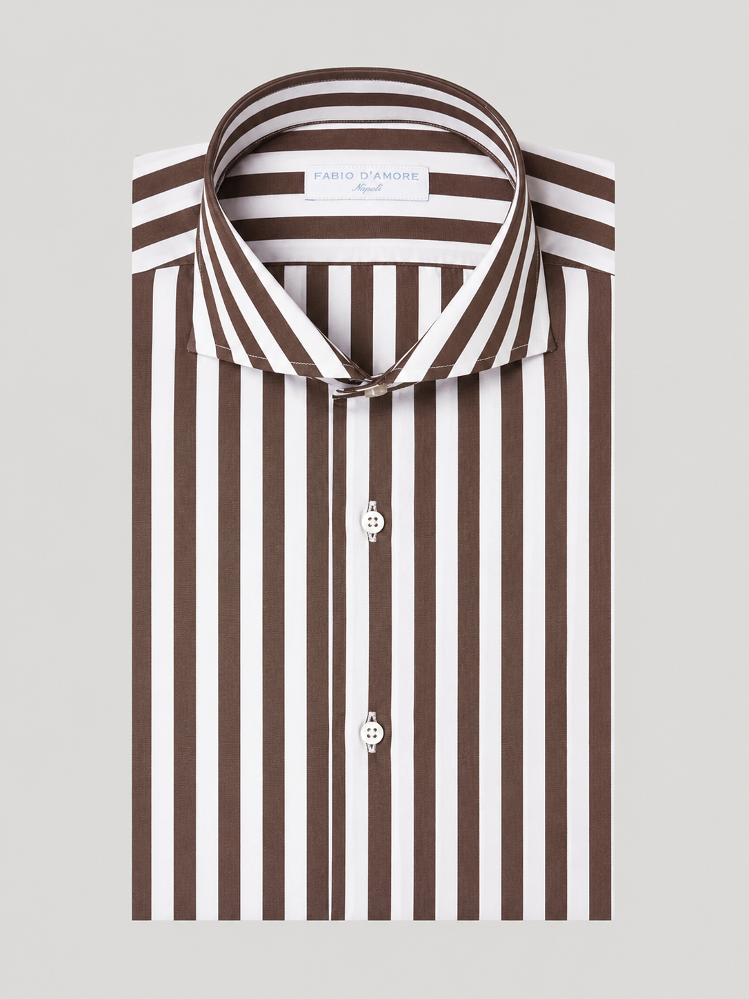 Camicia Sartoriale Collo Mezzo Francese Made In Italy Procida Marrone 100% Cotone Popeline 70 Compact