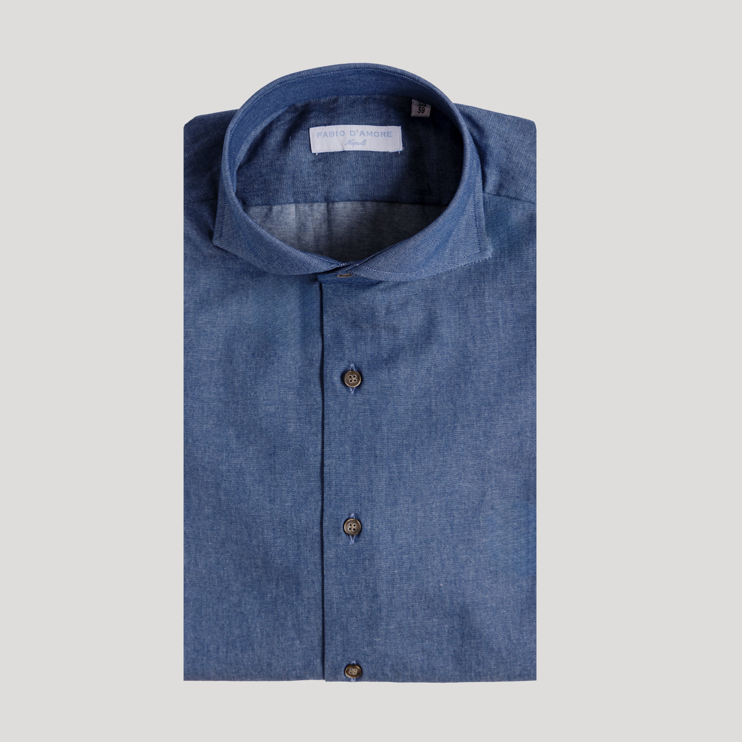 Camicia Slim fit In Denim Chiaro Collo Morbido