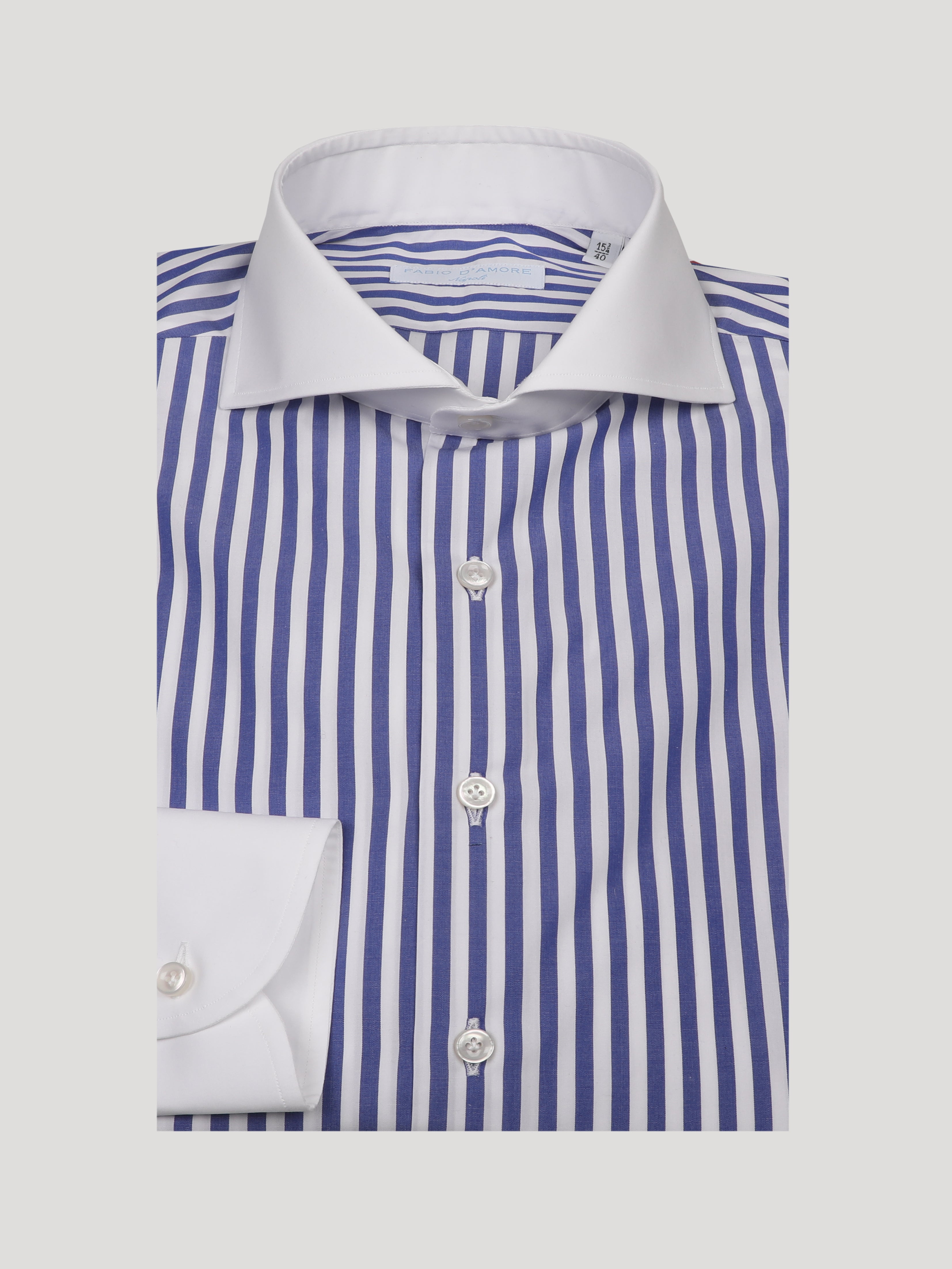 Camicia SLIM Sartoriale Wall Street Riga Blu Collo e Polsi bianchi Made In Italy