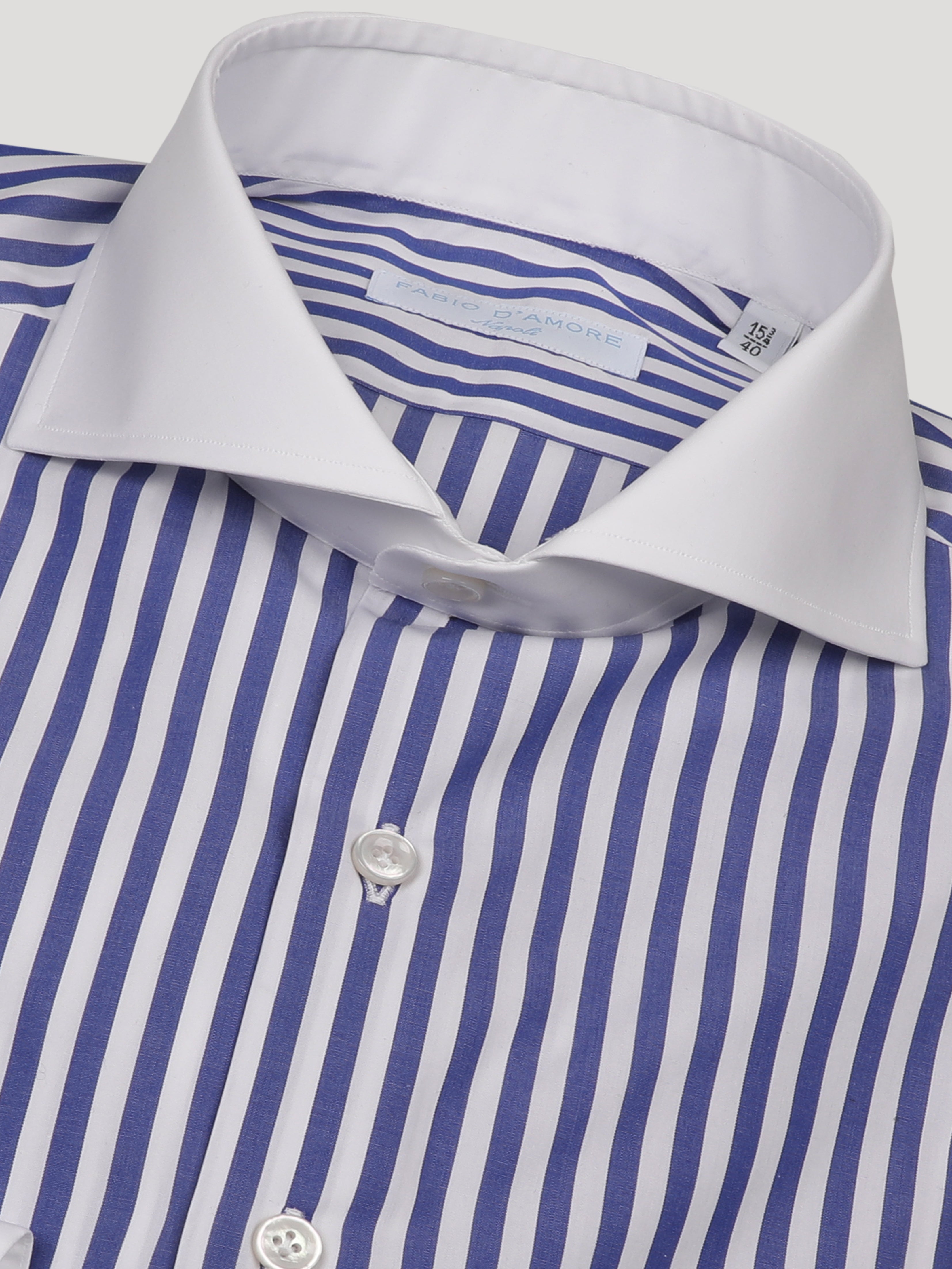 Camicia SLIM Sartoriale Wall Street Riga Blu Collo e Polsi bianchi Made In Italy