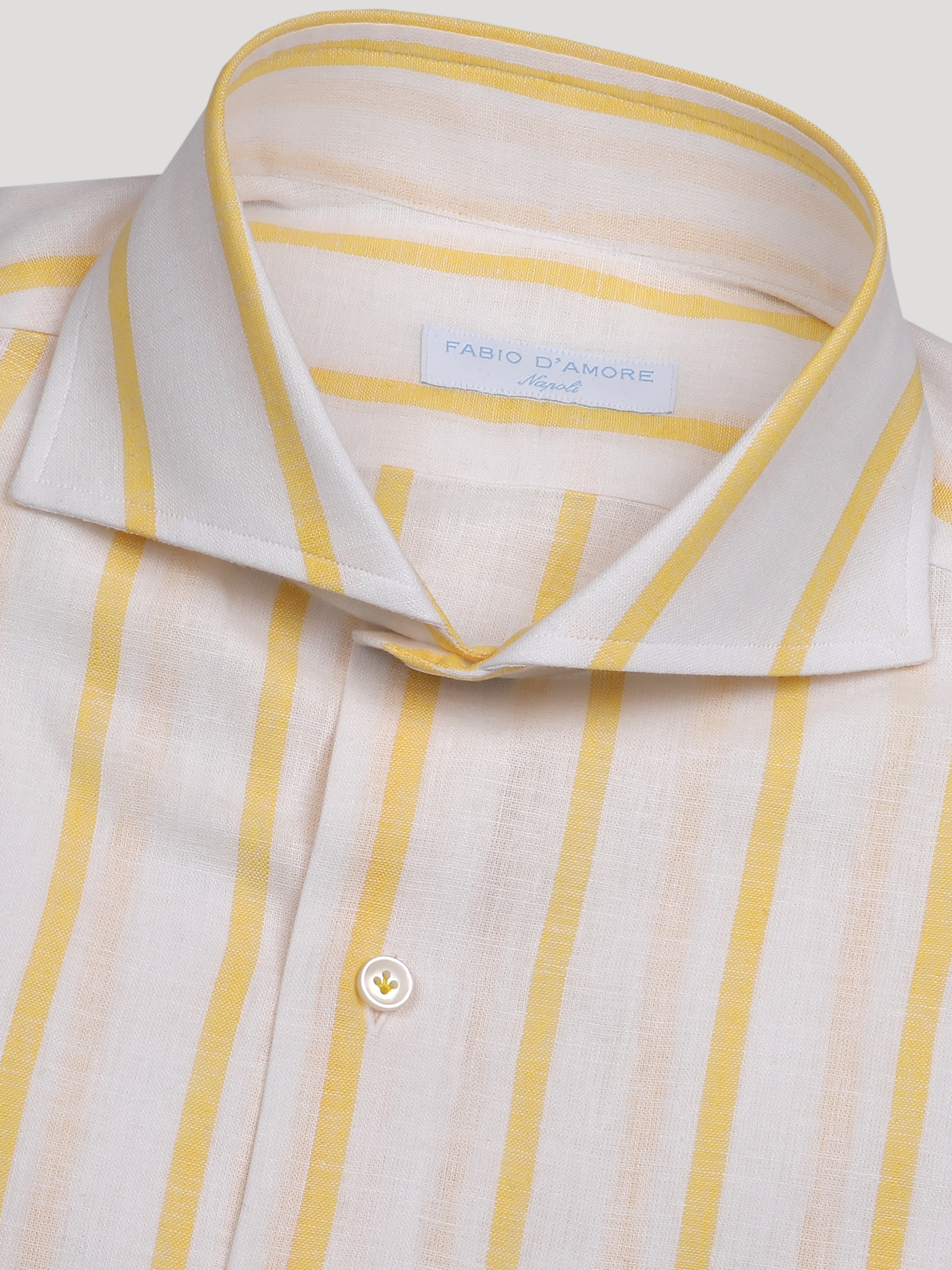 Camicia REGULAR FIT Sartoriale Collo Mezzo Francese Cotone&Lino Riga Larga Gialla Made In Italy