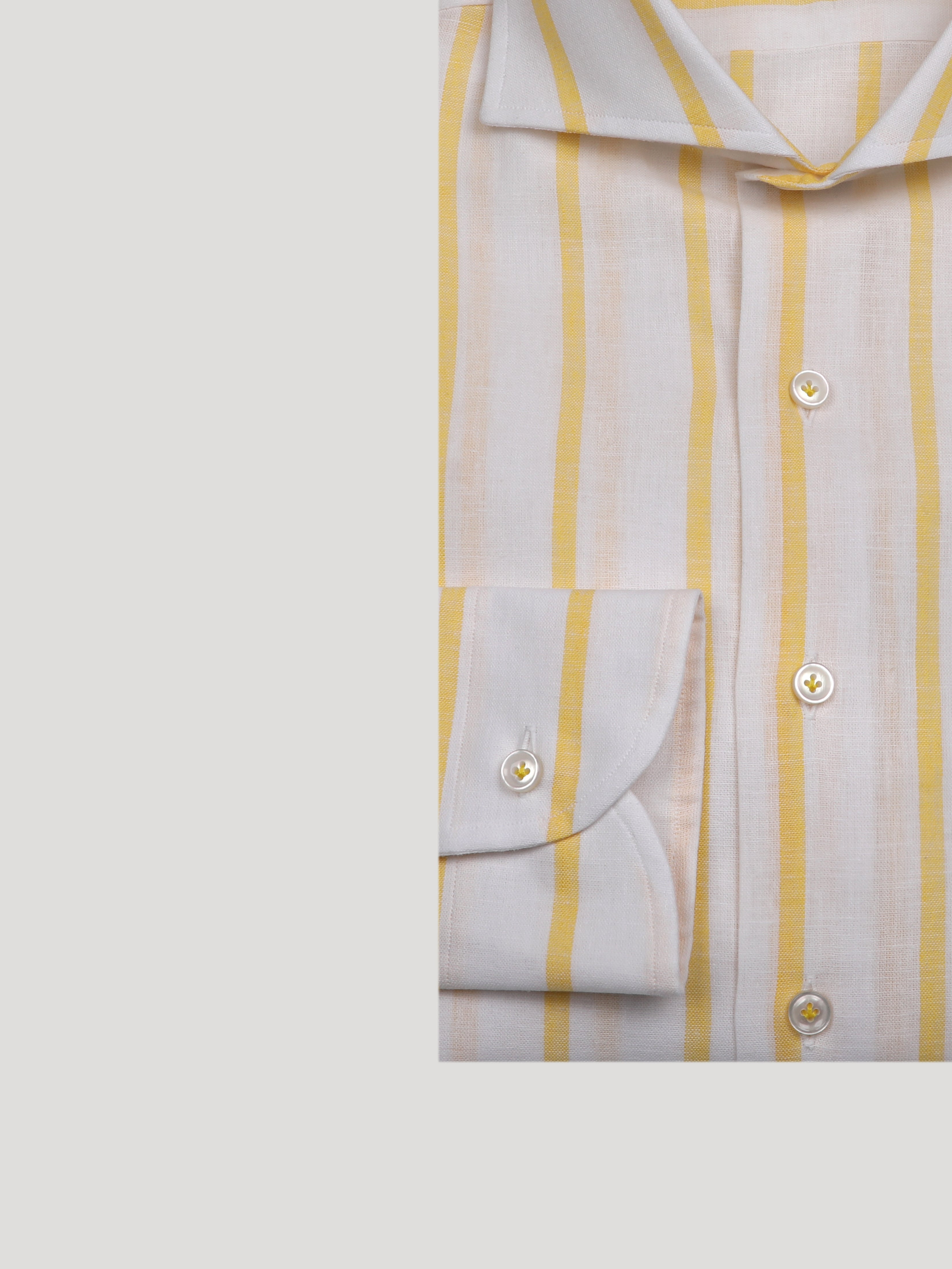 Camicia REGULAR FIT Sartoriale Collo Mezzo Francese Cotone&Lino Riga Larga Gialla Made In Italy