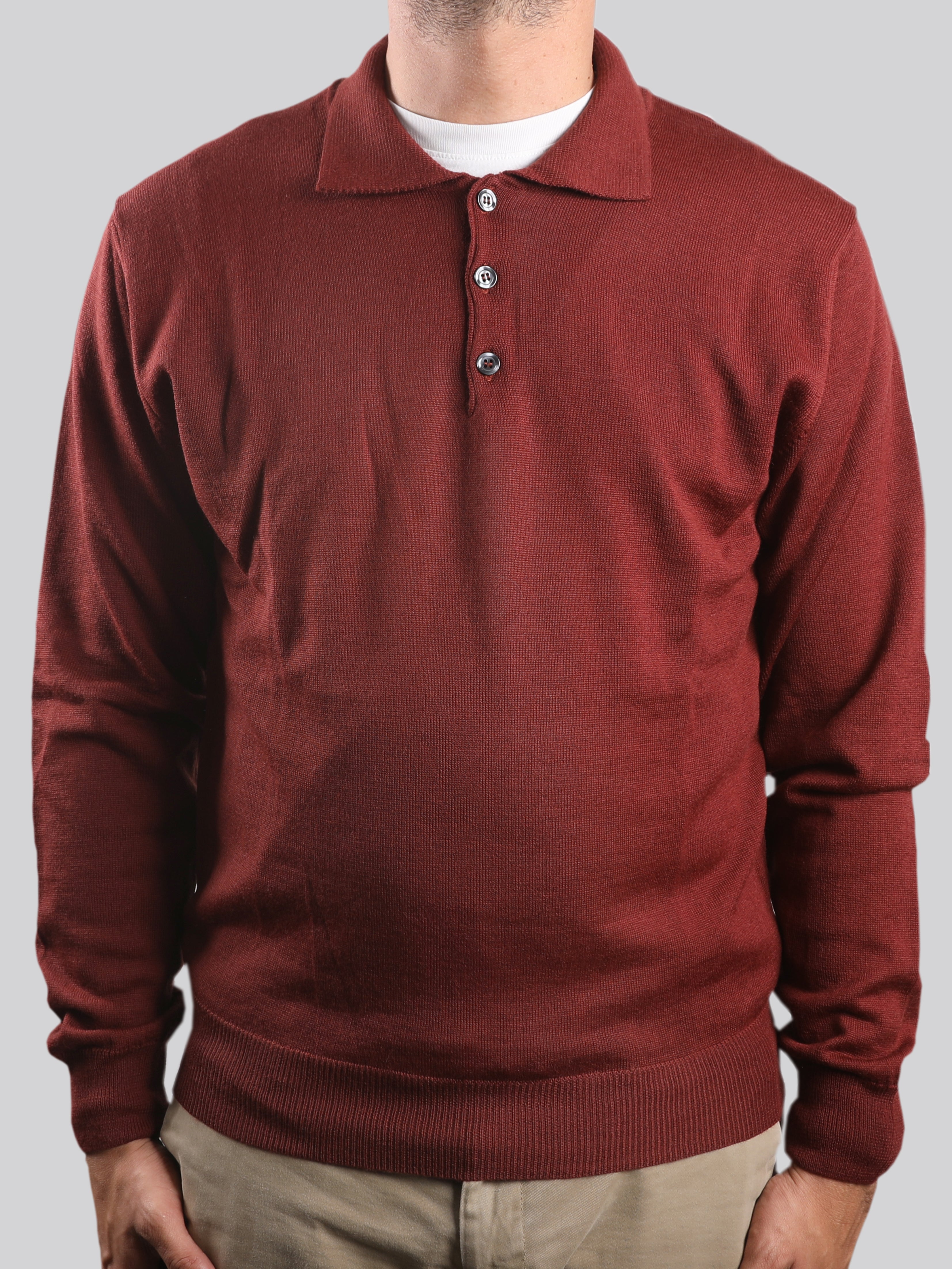 Polo In 100% Lana Merinos Ruggine Made In Italy