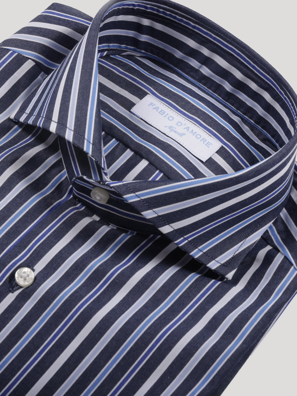 Camicia Slim fit a Righe Fondo Blu Collo Mezzo Francese