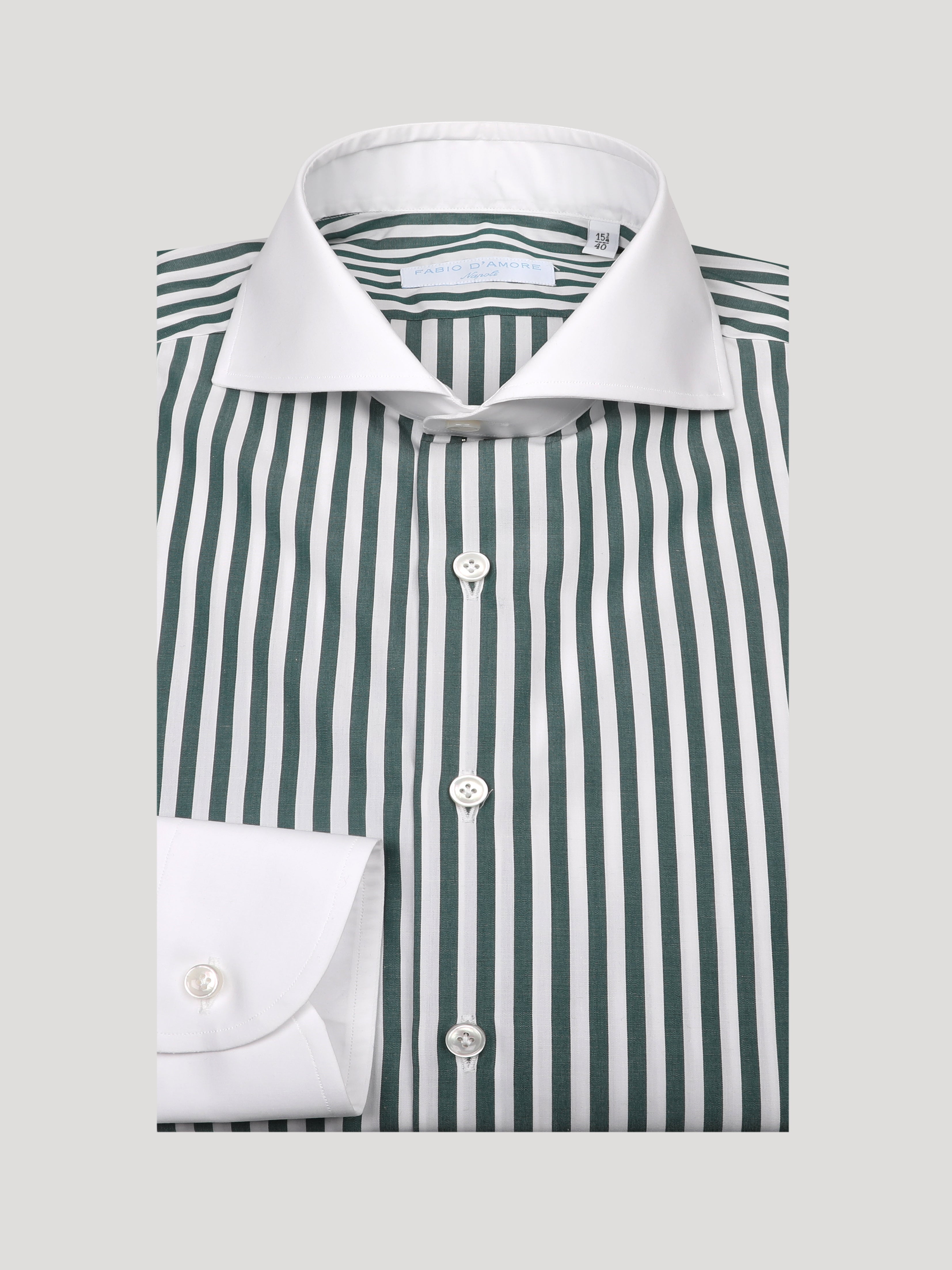 Camicia SLIM Sartoriale Wall Street Riga Verde Collo e Polsi bianchi Made In Italy