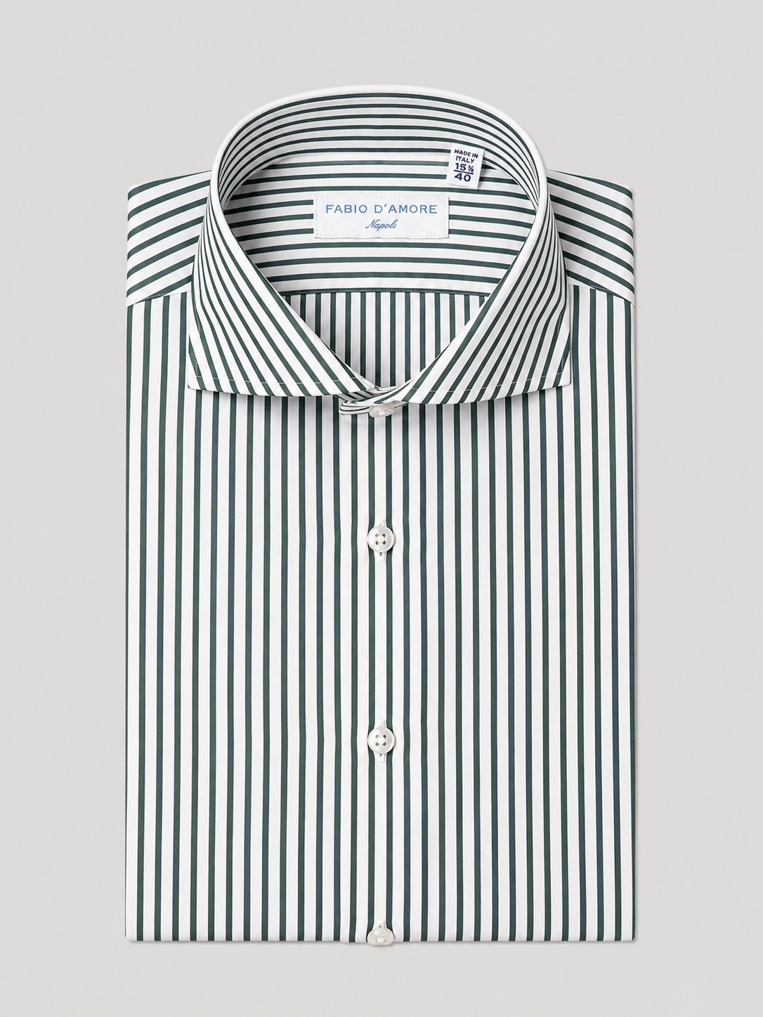 Camicia Sartoriale Collo Mezzo Francese Verde Royal Made In Italy 100% Cotone Popeline 70 Compact