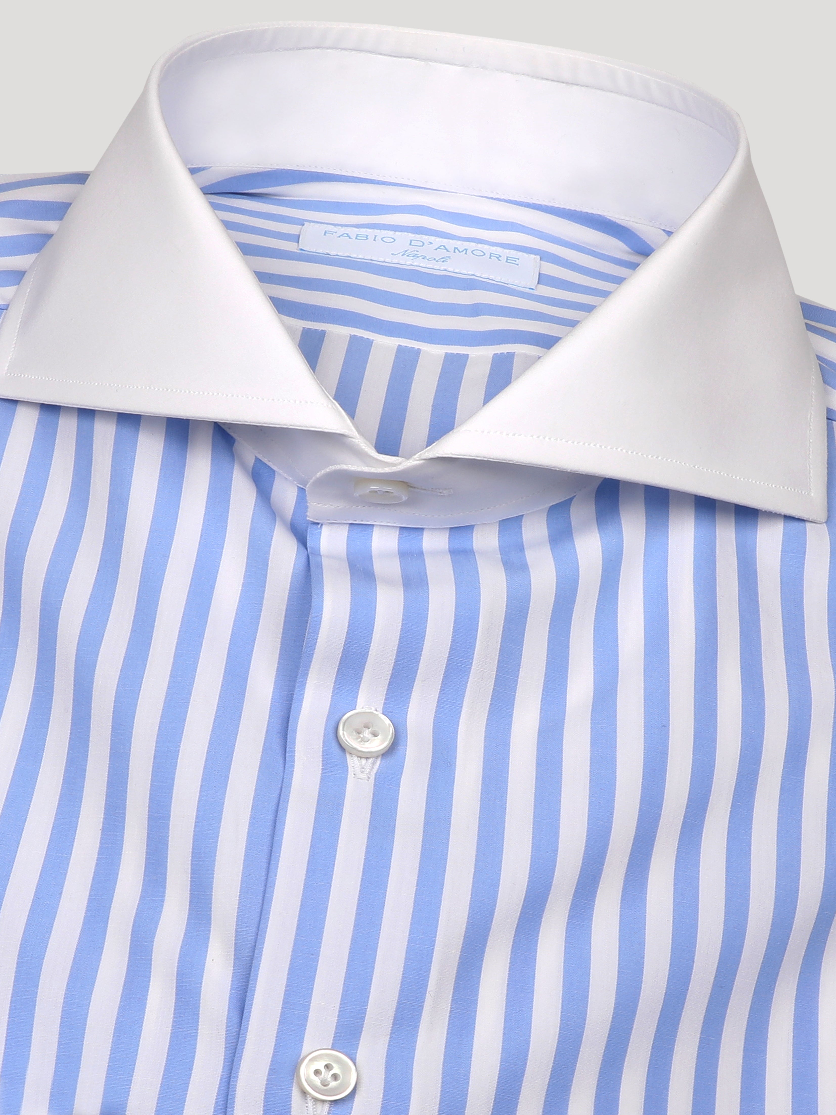 Camicia SLIM Sartoriale Wall Street Riga Azzurra Collo e Polsi bianchi Made In Italy