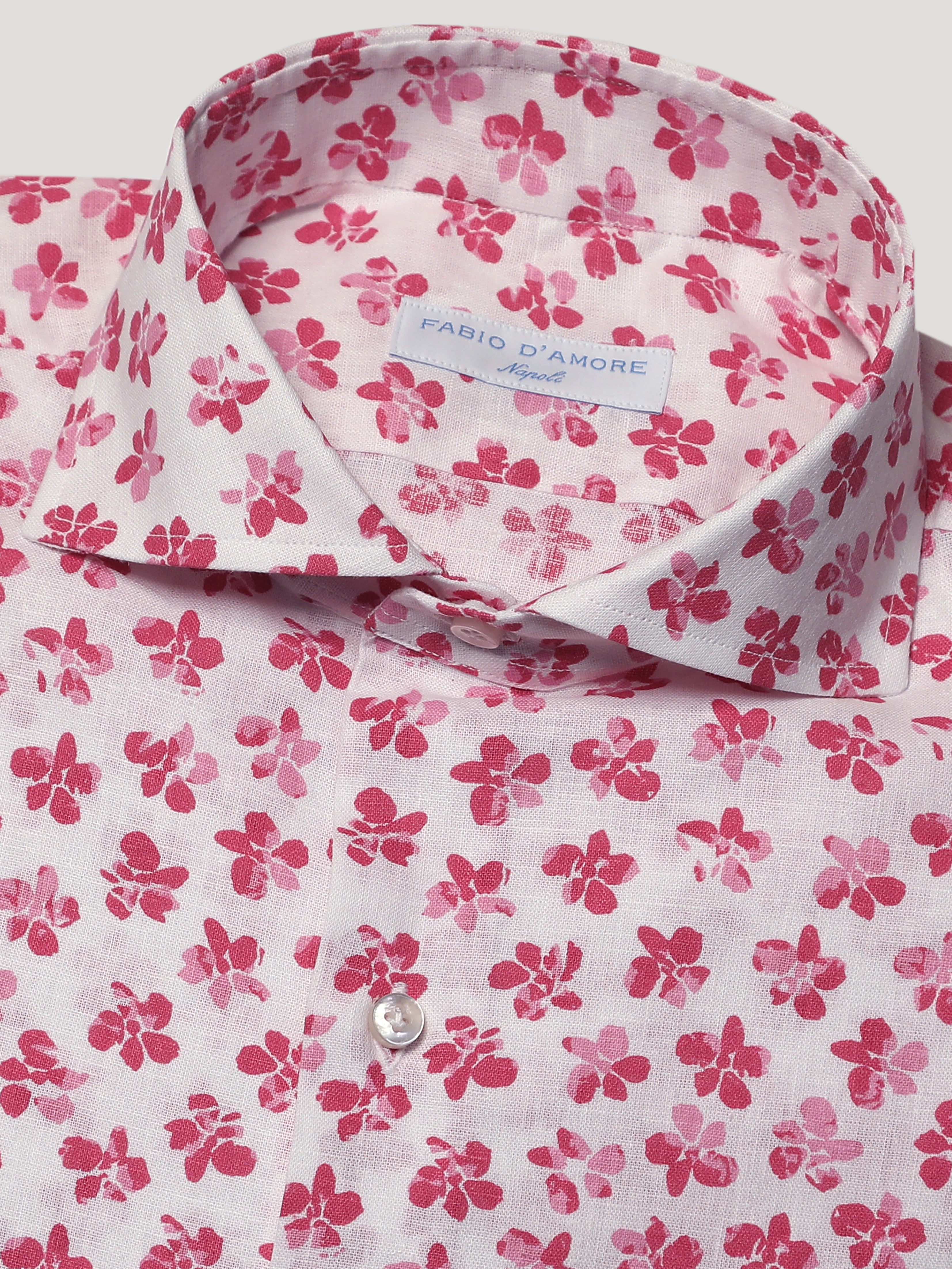 Camicia Slim Fit Sartoriale Collo Mezzo Francese Soft Quadrifoglio Fuxia Cotone&Lino
