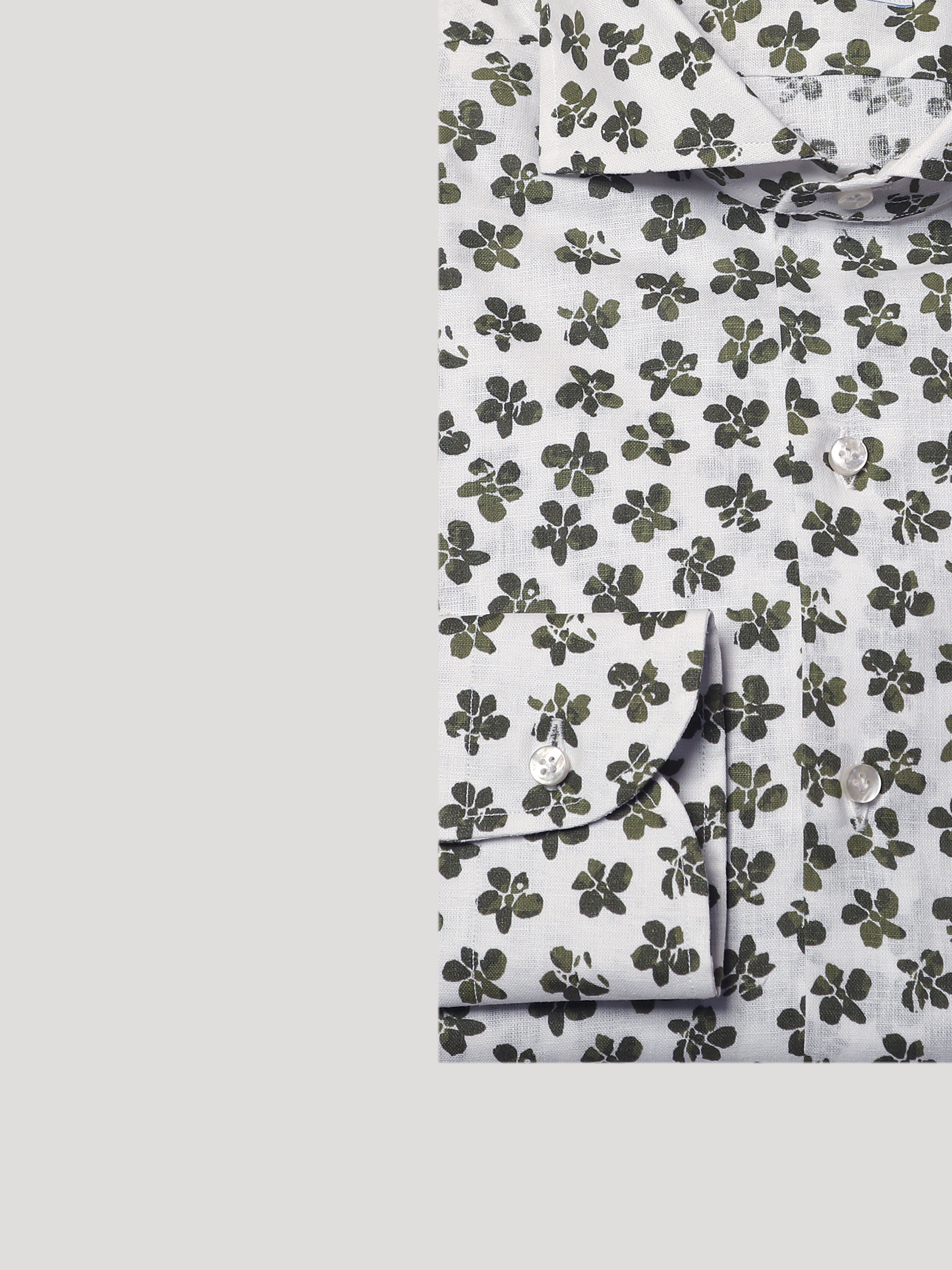 Camicia Slim Fit Sartoriale Collo Mezzo Francese Soft Quadrifoglio Verde Cotone&Lino