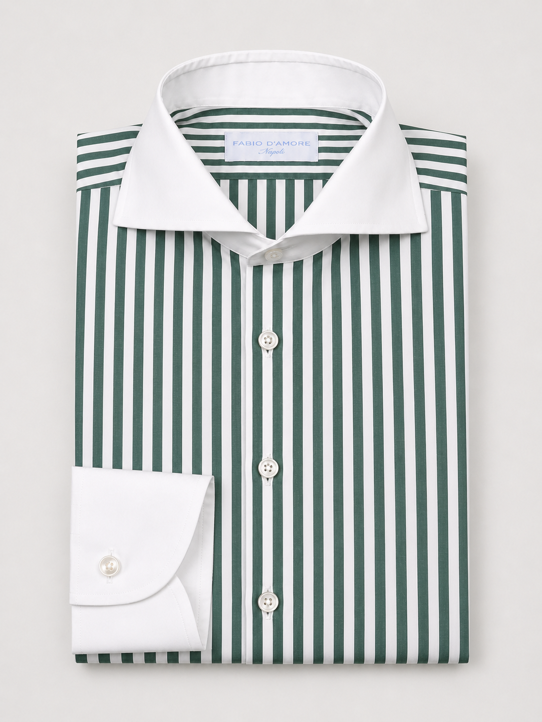 Camicia Sartoriale Wall Street Riga Verde Collo e Polsi bianchi Made In Italy
