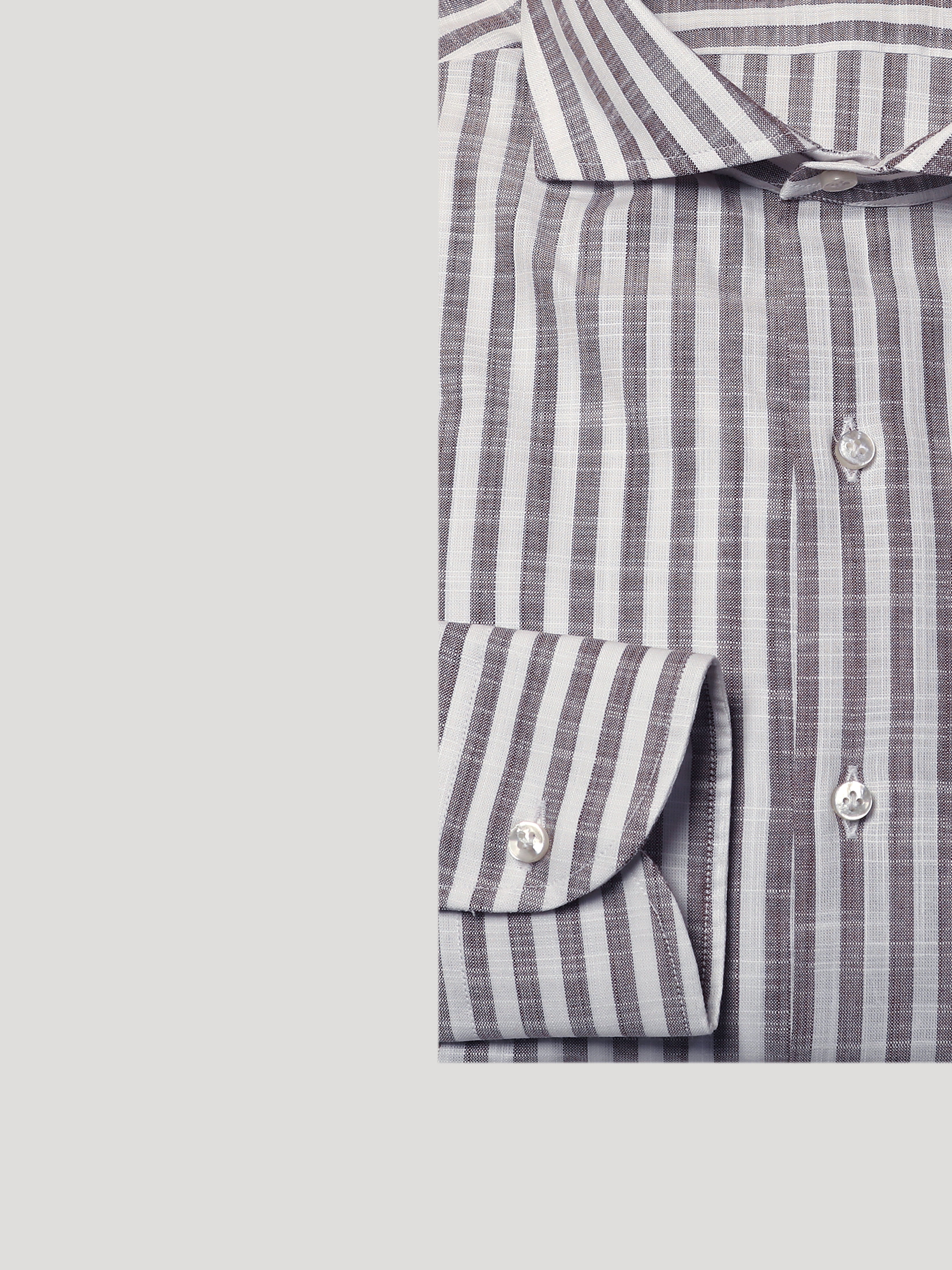 Camicia Slim Fit Sartoriale Collo Mezzo Francese Soft Kos Marrone Cotone&Lino