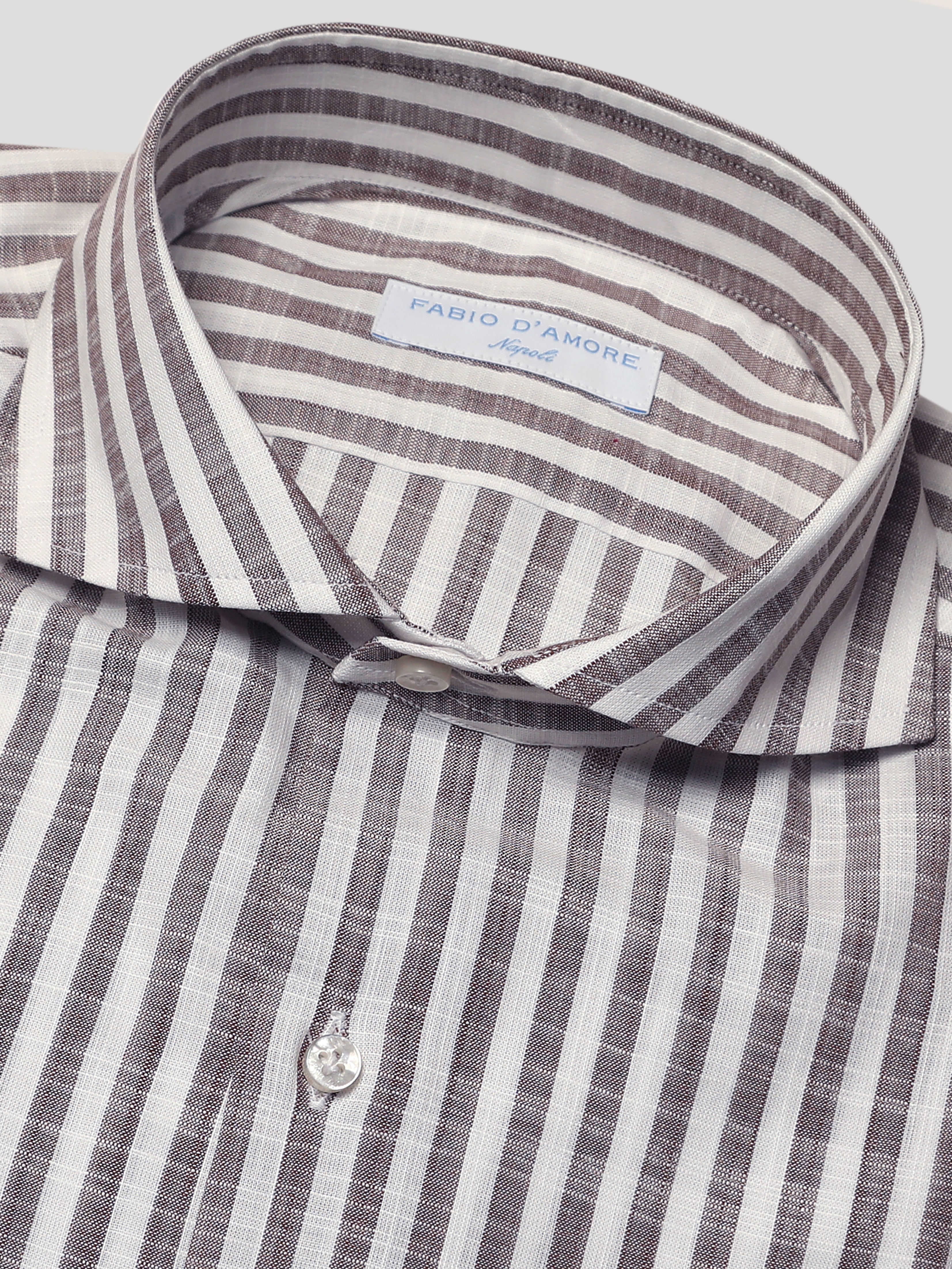 Camicia Slim Fit Sartoriale Collo Mezzo Francese Soft Kos Marrone Cotone&Lino