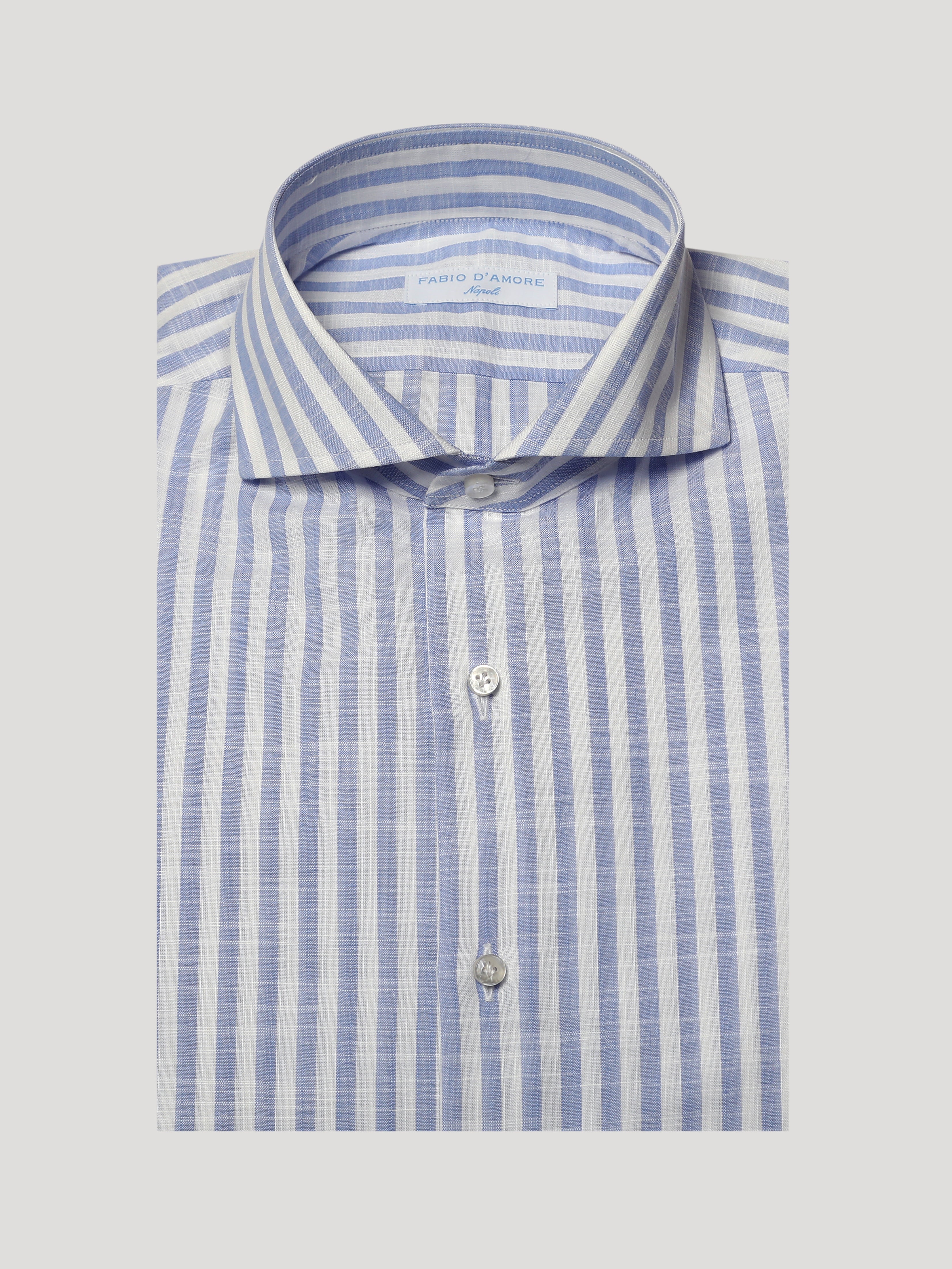 Camicia Slim Fit Sartoriale Collo Mezzo Francese Soft Kos Celeste  Cotone&Lino