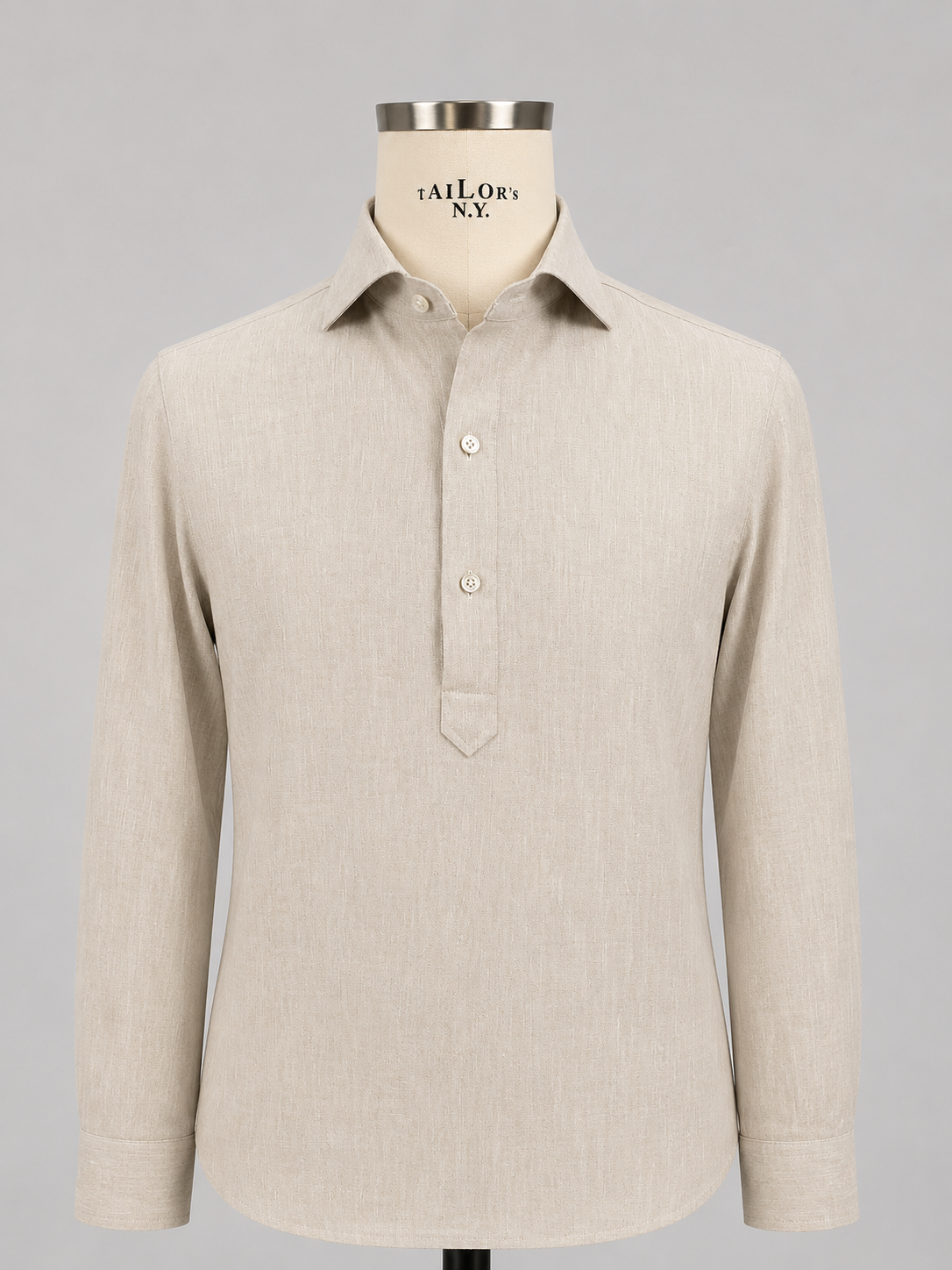 POLO CAMICIA CLUB Slim Beige 70% Lino e 30% Cotone Collo e polsi soft e bottoni in madreperla