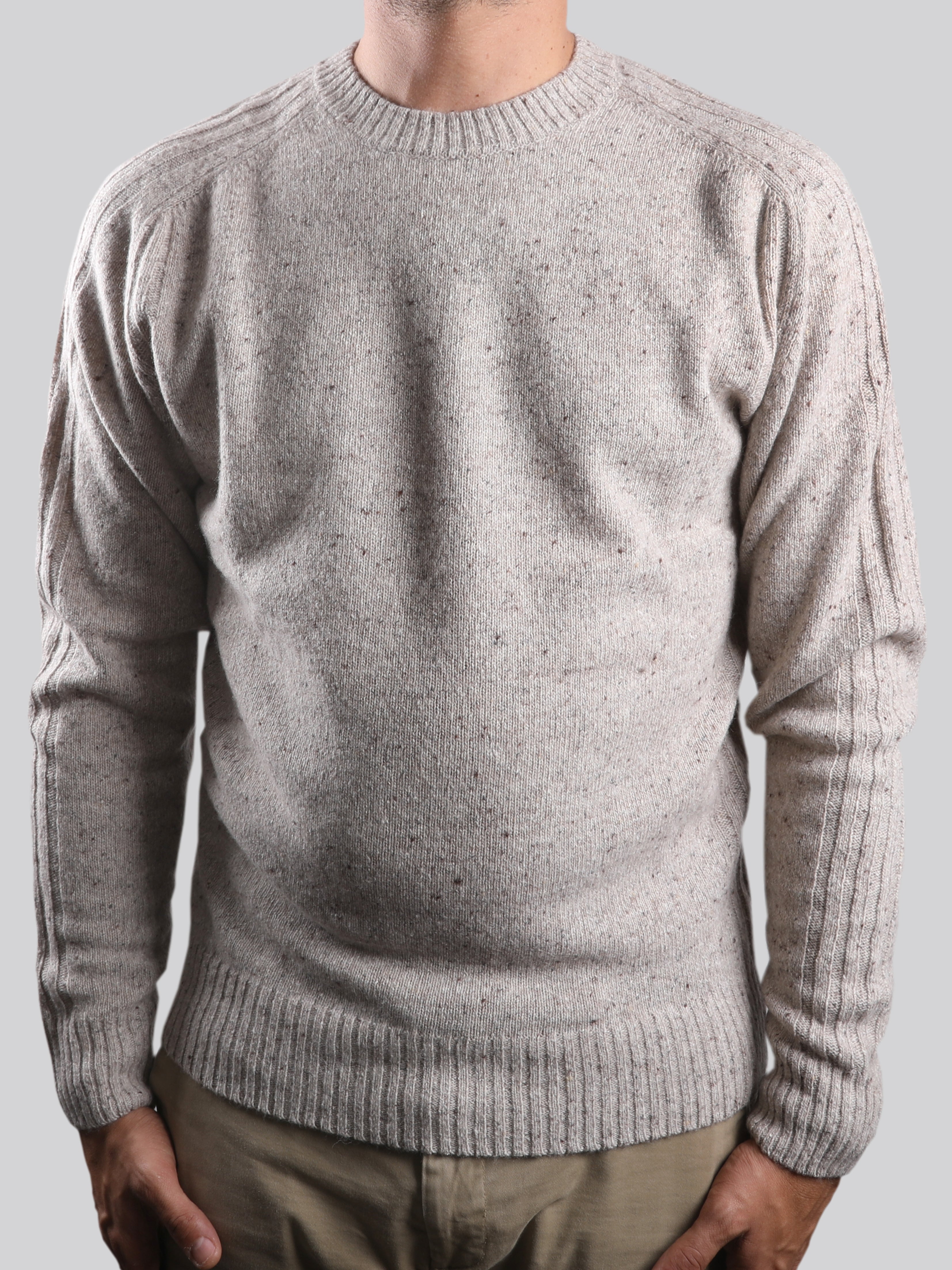 Maglione Girocollo in Lana Shetland Beige 100% Made in Italy