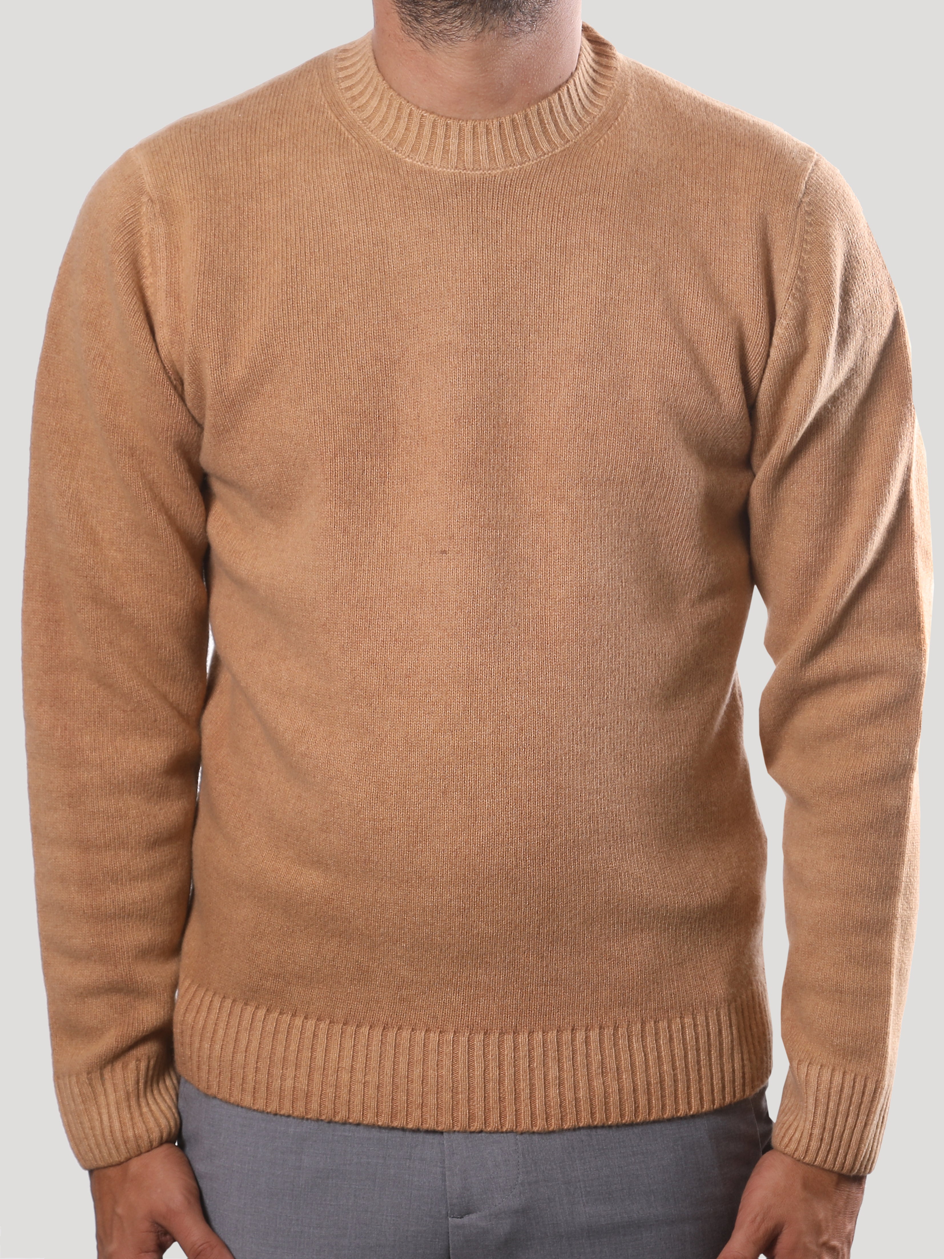 Maglione Girocollo 100% Lana Made in Italy Cammello