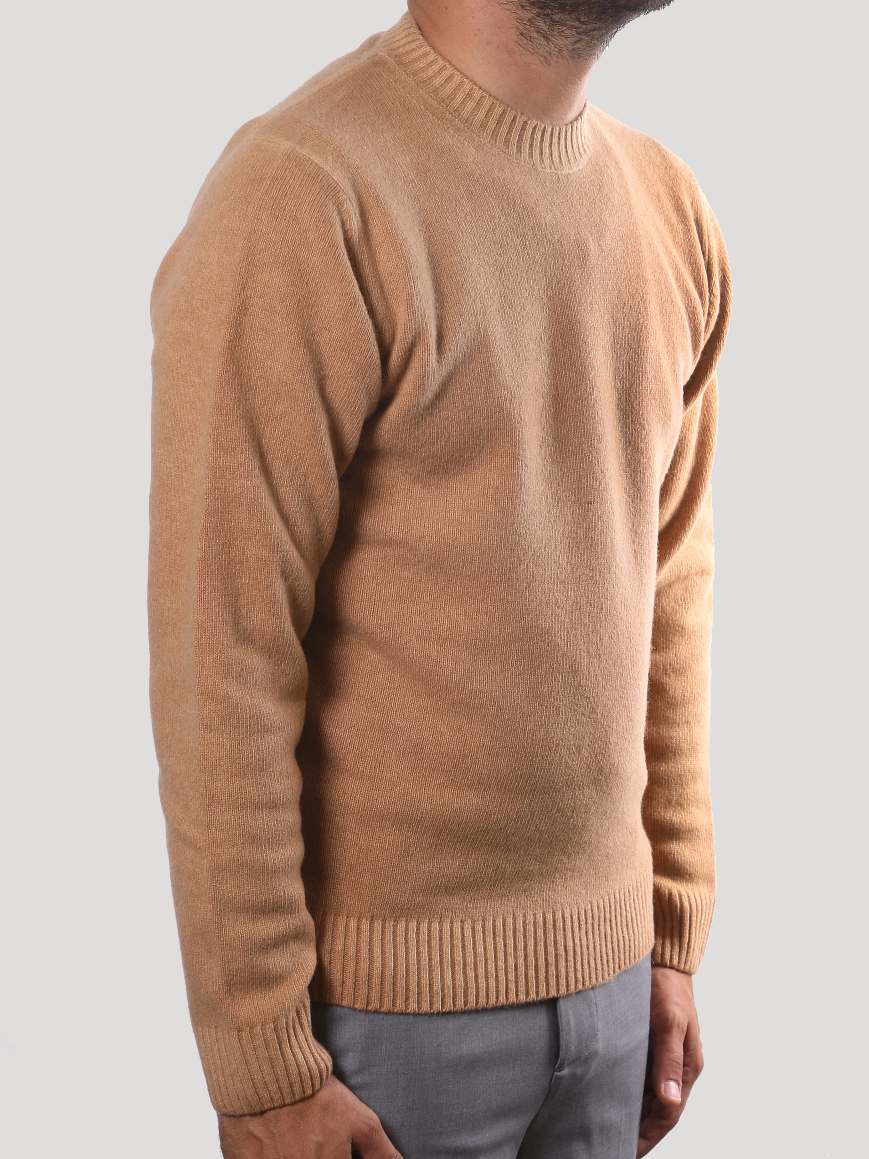 Maglione Girocollo 100% Lana Made in Italy Cammello
