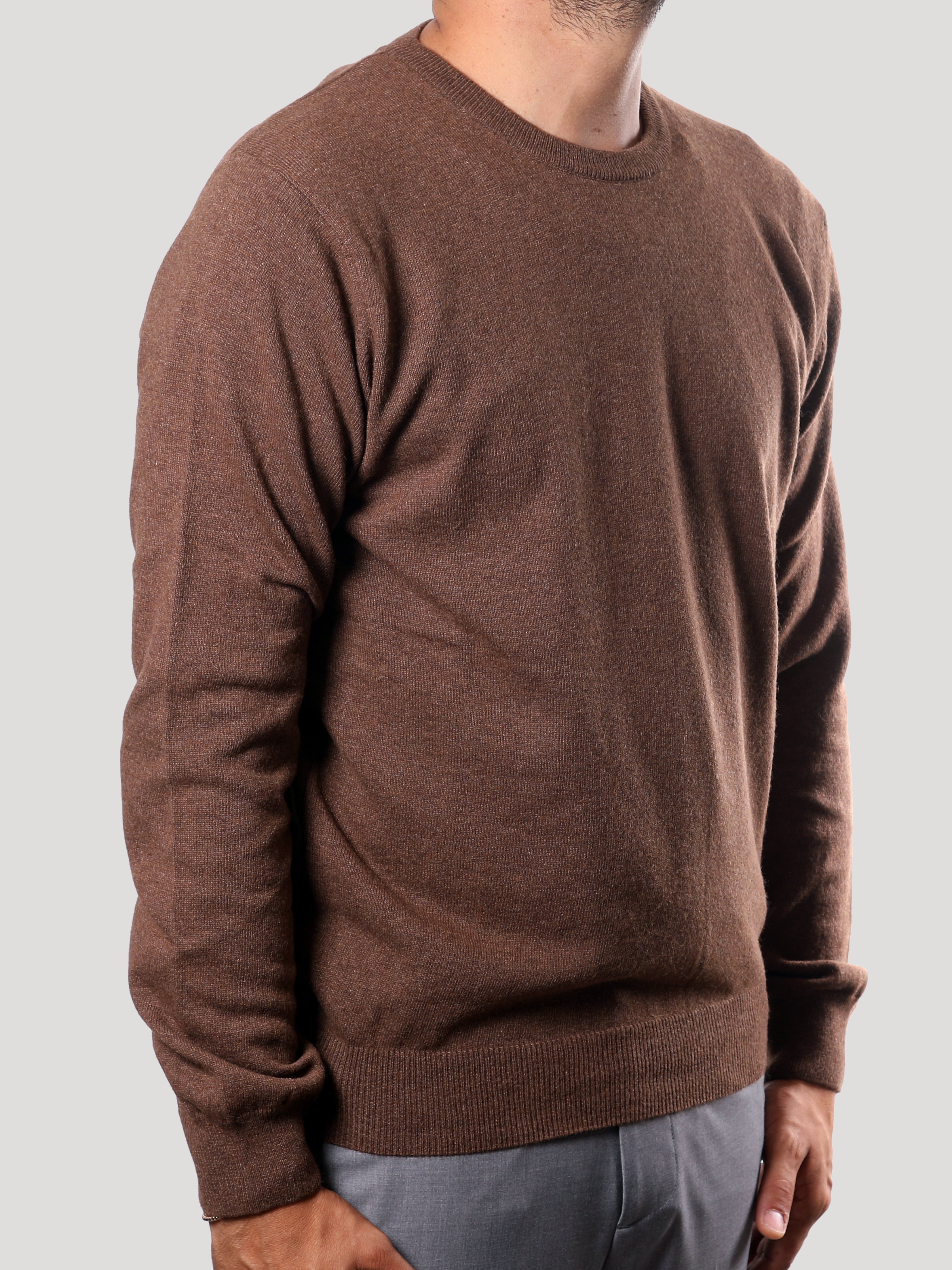 Maglione Girocollo in Cashemere Made in Italy Castagna