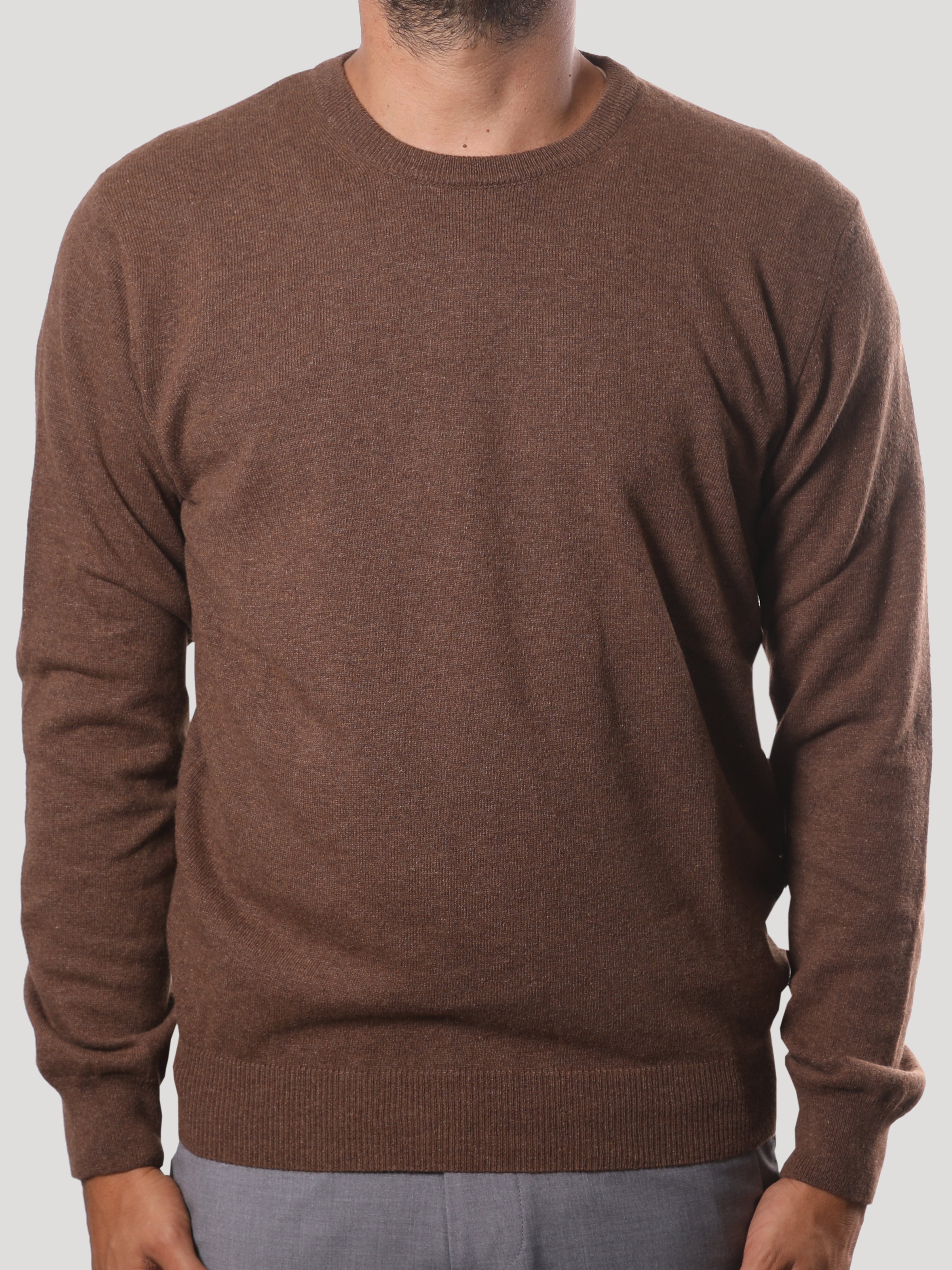 Maglione Girocollo in Cashemere Made in Italy Castagna
