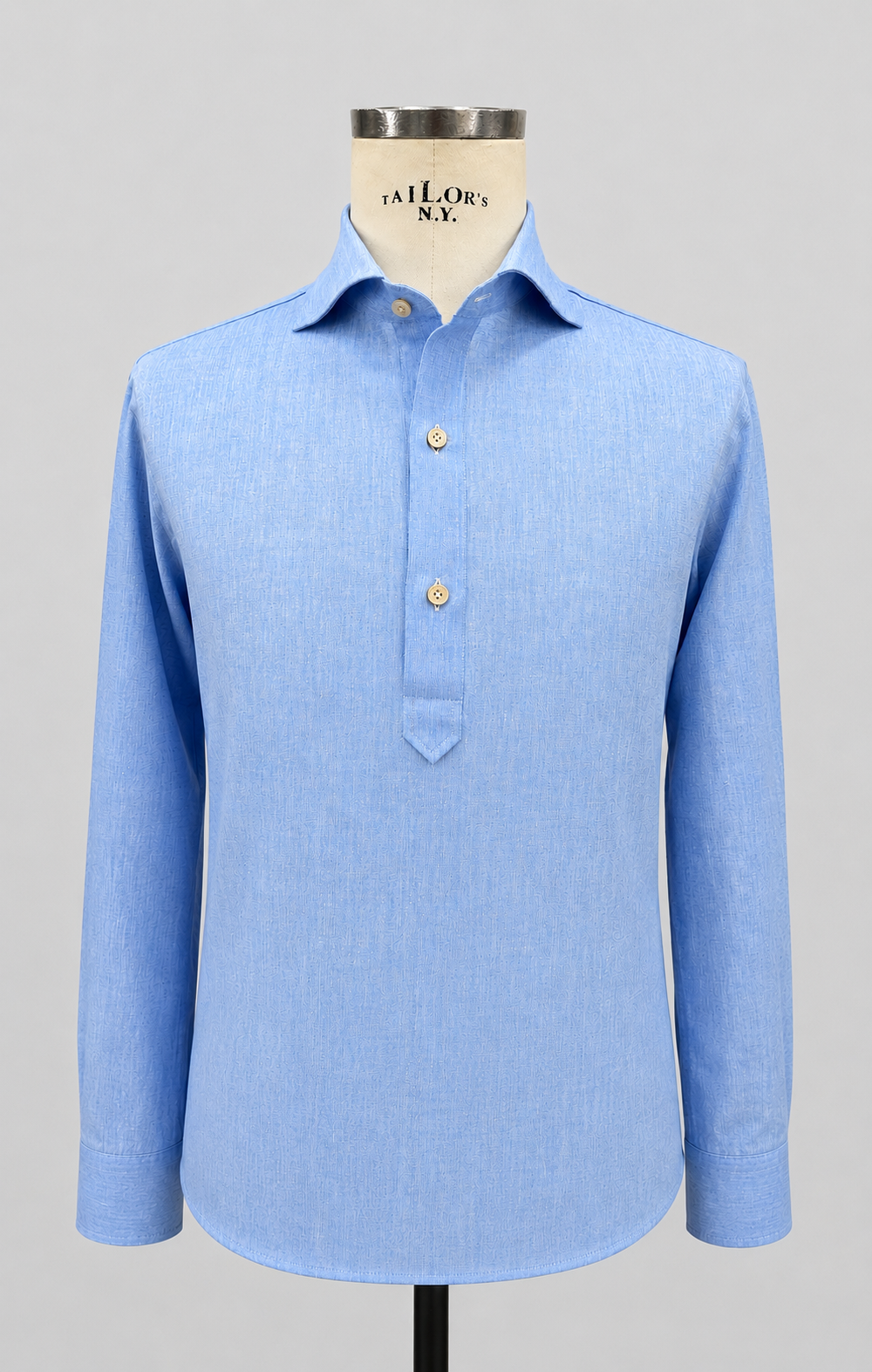 POLO CAMICIA CLUB REGULAR Celeste 70% Lino e 30% Cotone Collo e polsi soft e bottoni in madreperla