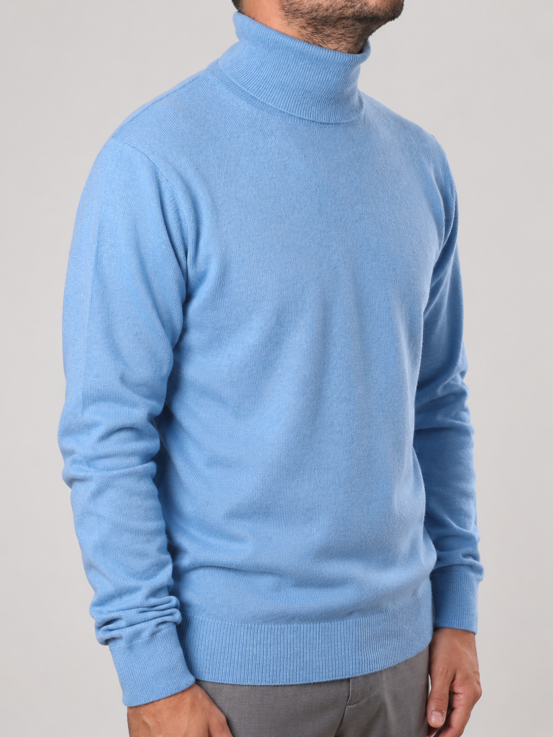Maglione Collo Alto in Cashemere,  100% Made in Italy Cielo