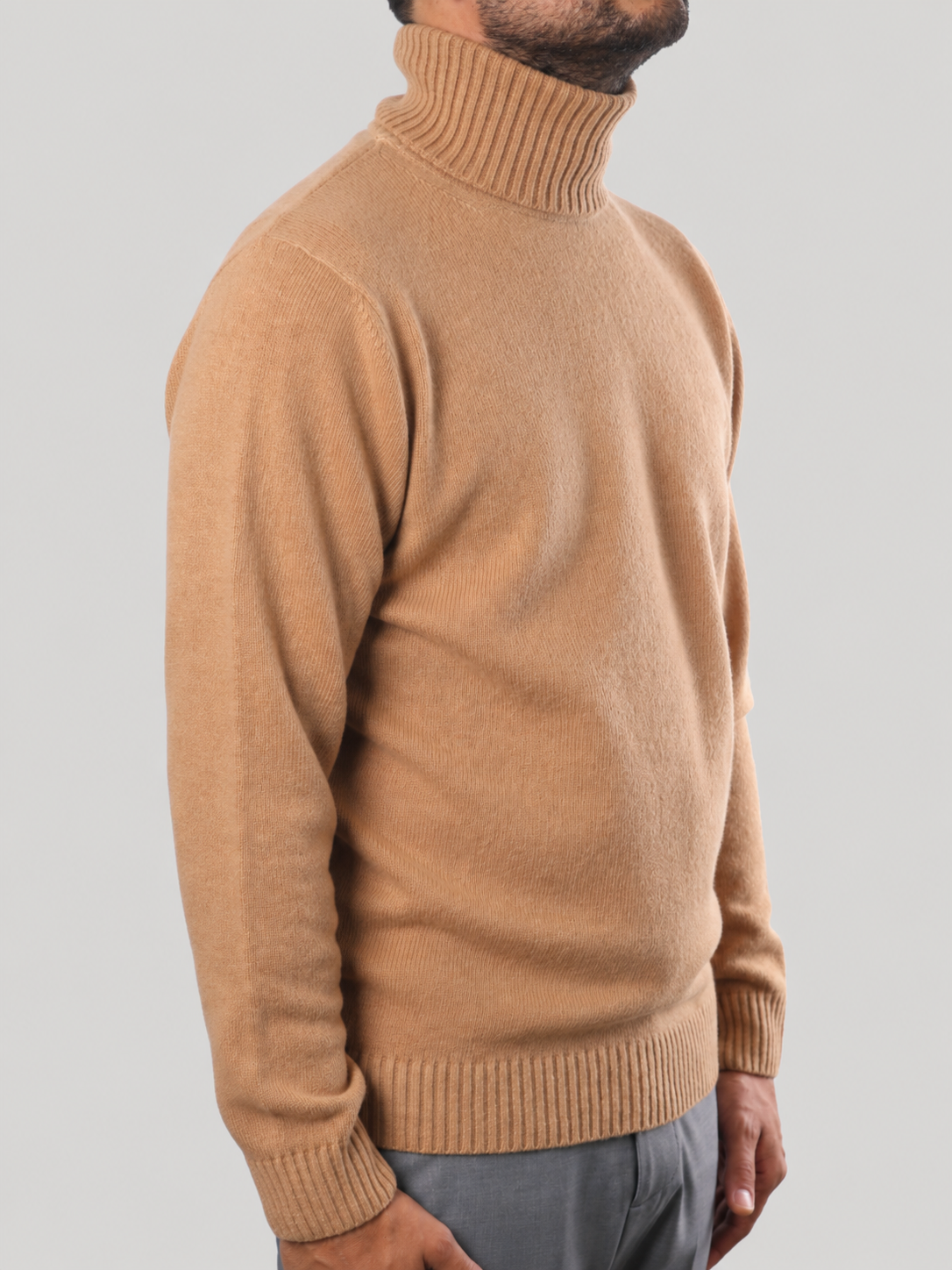 Maglione Collo Alto in Lana,  100%  Made in Italy  Cammello