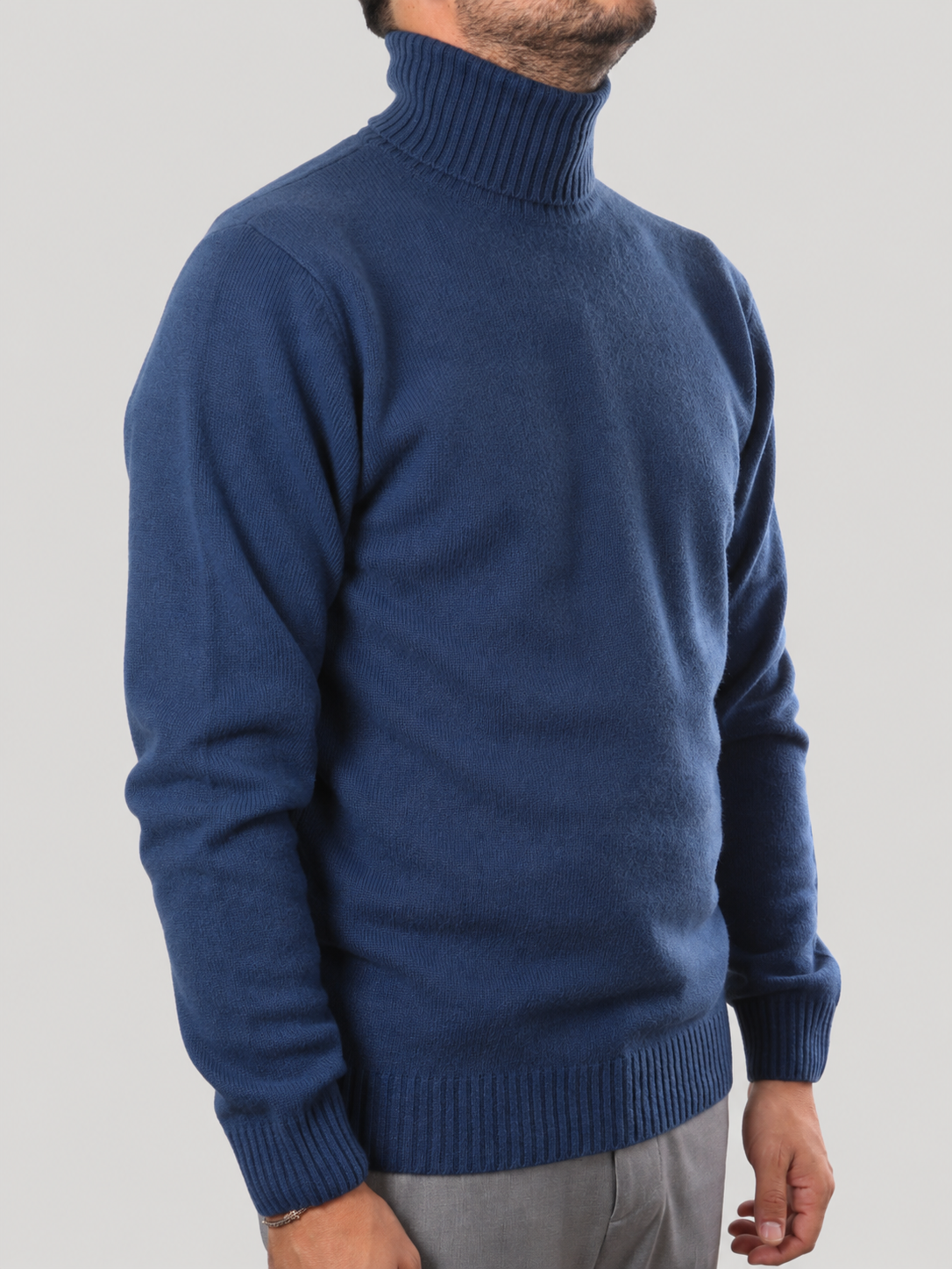 Maglione Collo Alto in Lana,  100%  Made in Italy Blu Copiativo