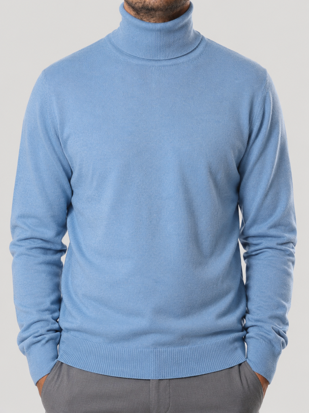 Maglione Collo Alto in Cashemere,  100% Made in Italy Cielo