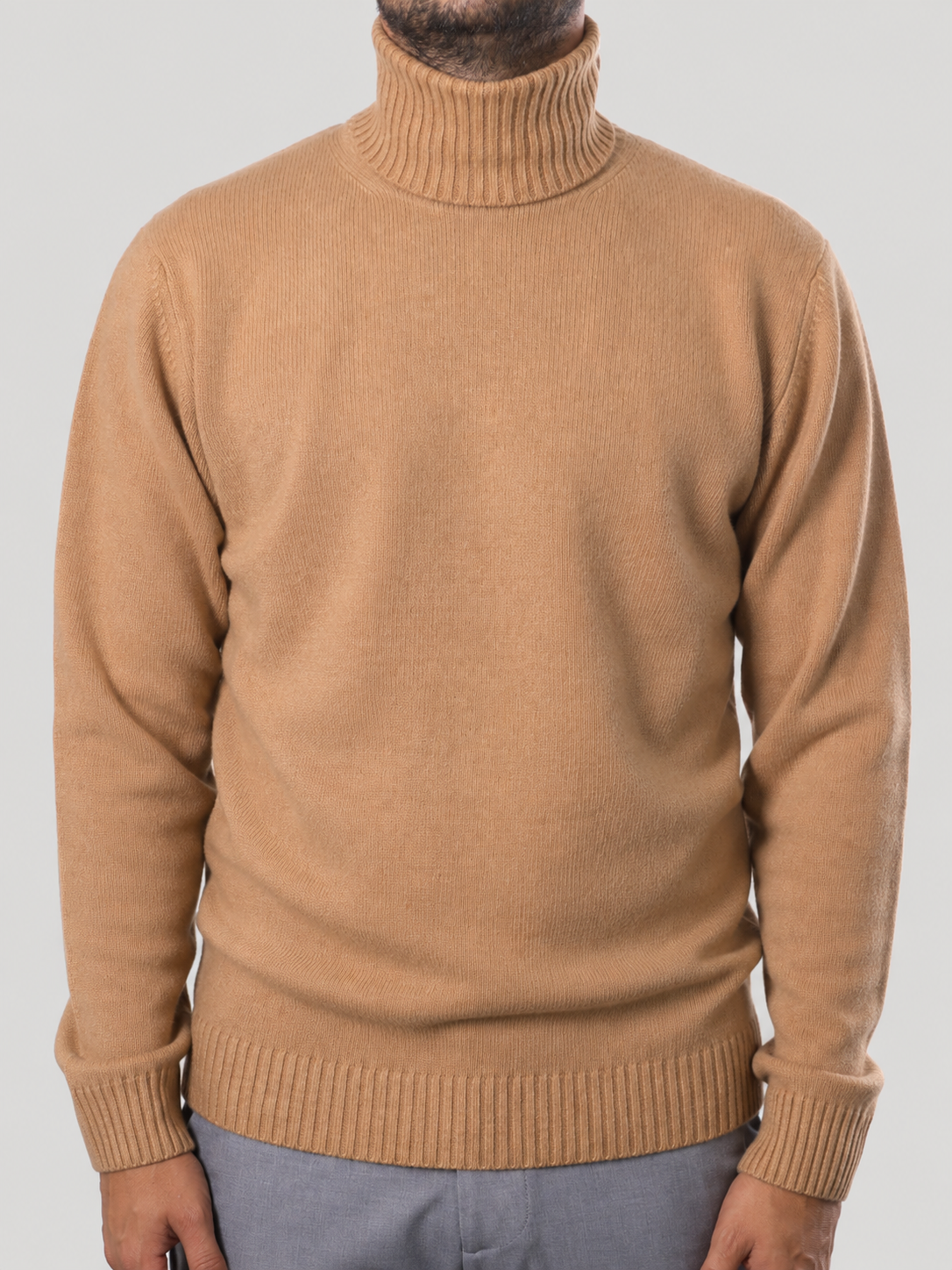Maglione Collo Alto in Lana,  100%  Made in Italy  Cammello