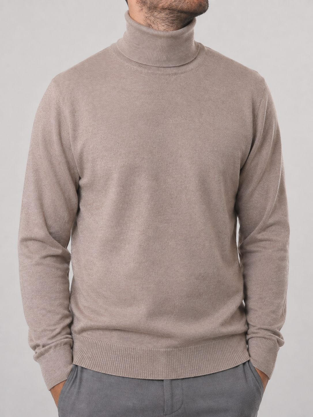 Maglione Collo Alto in Cashemere,  100% Made in Italy Sabbia