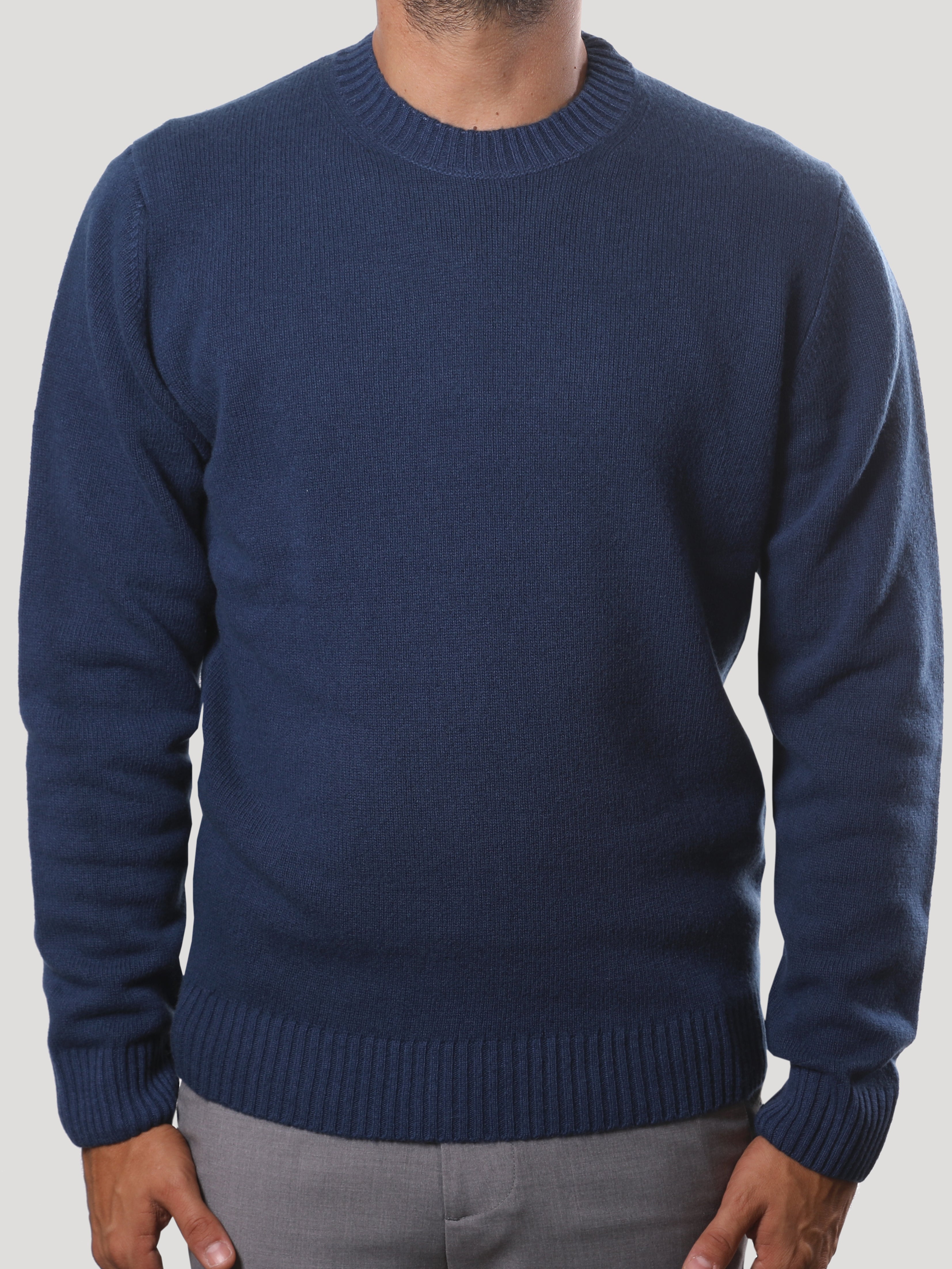 Maglione Girocollo 100% Lana Made in Italy Blu