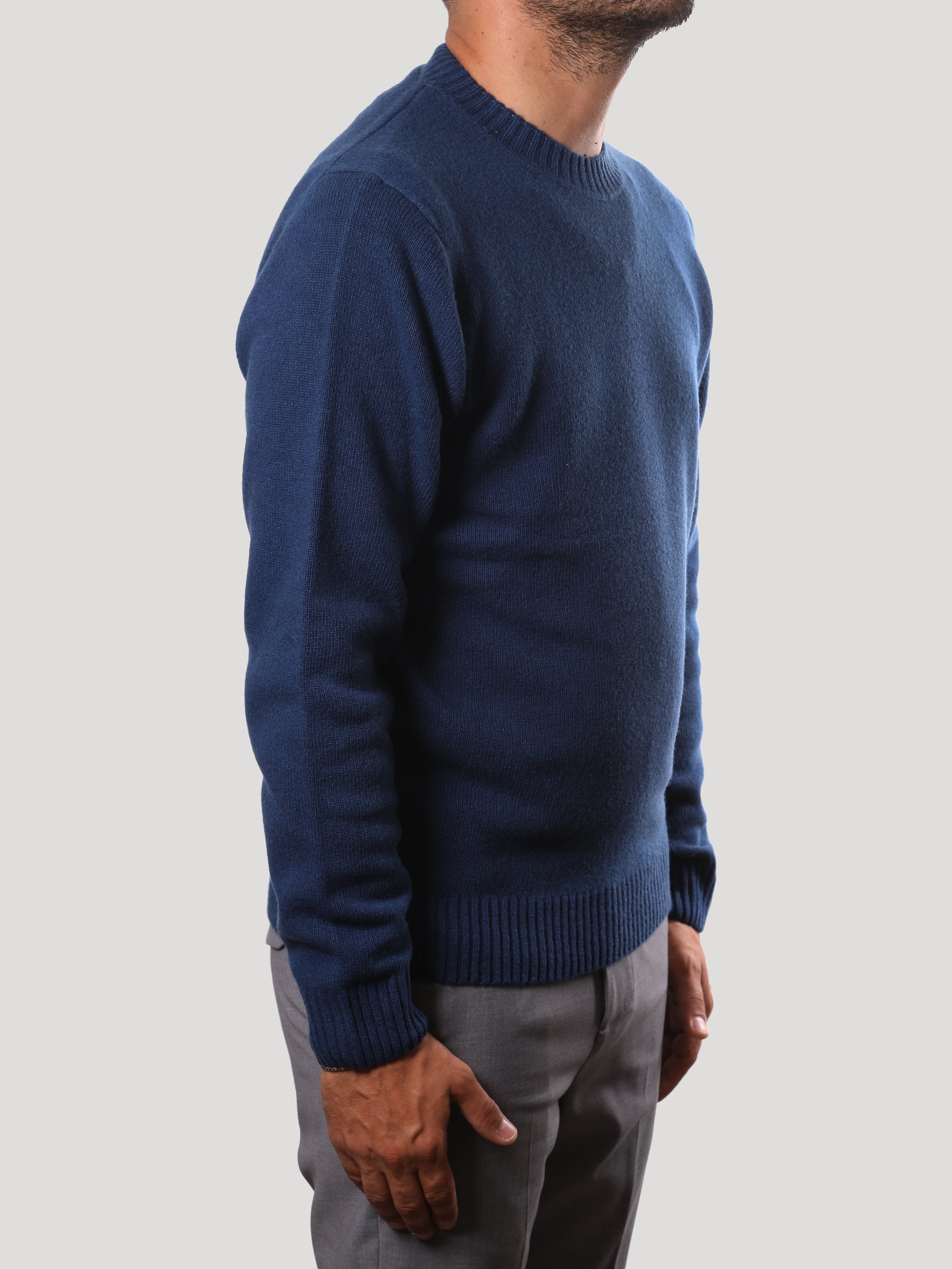 Maglione Girocollo 100% Lana Made in Italy Blu