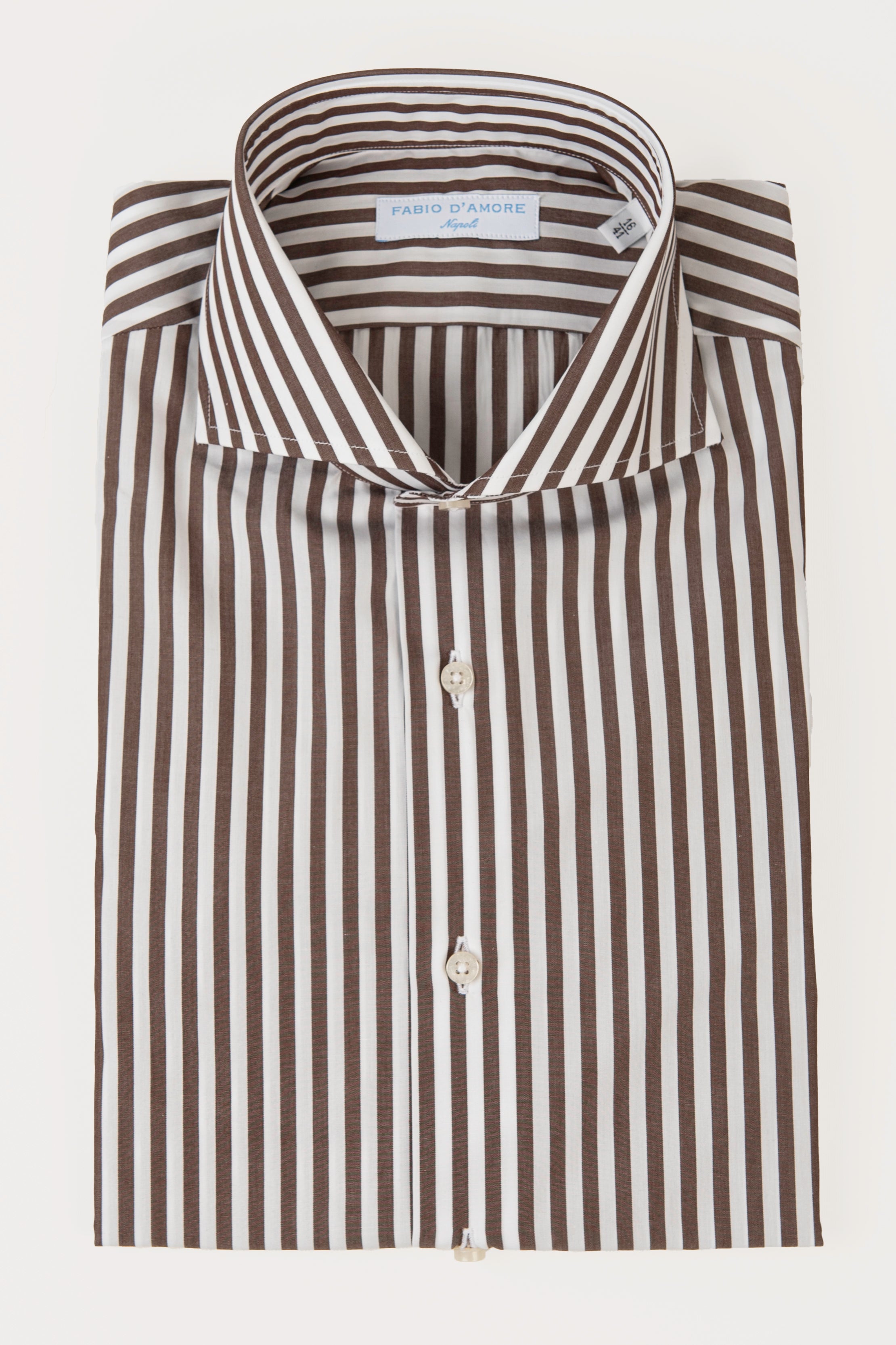 Camicia Rigata Marrone Slim Fit Collo Mezzo Francese