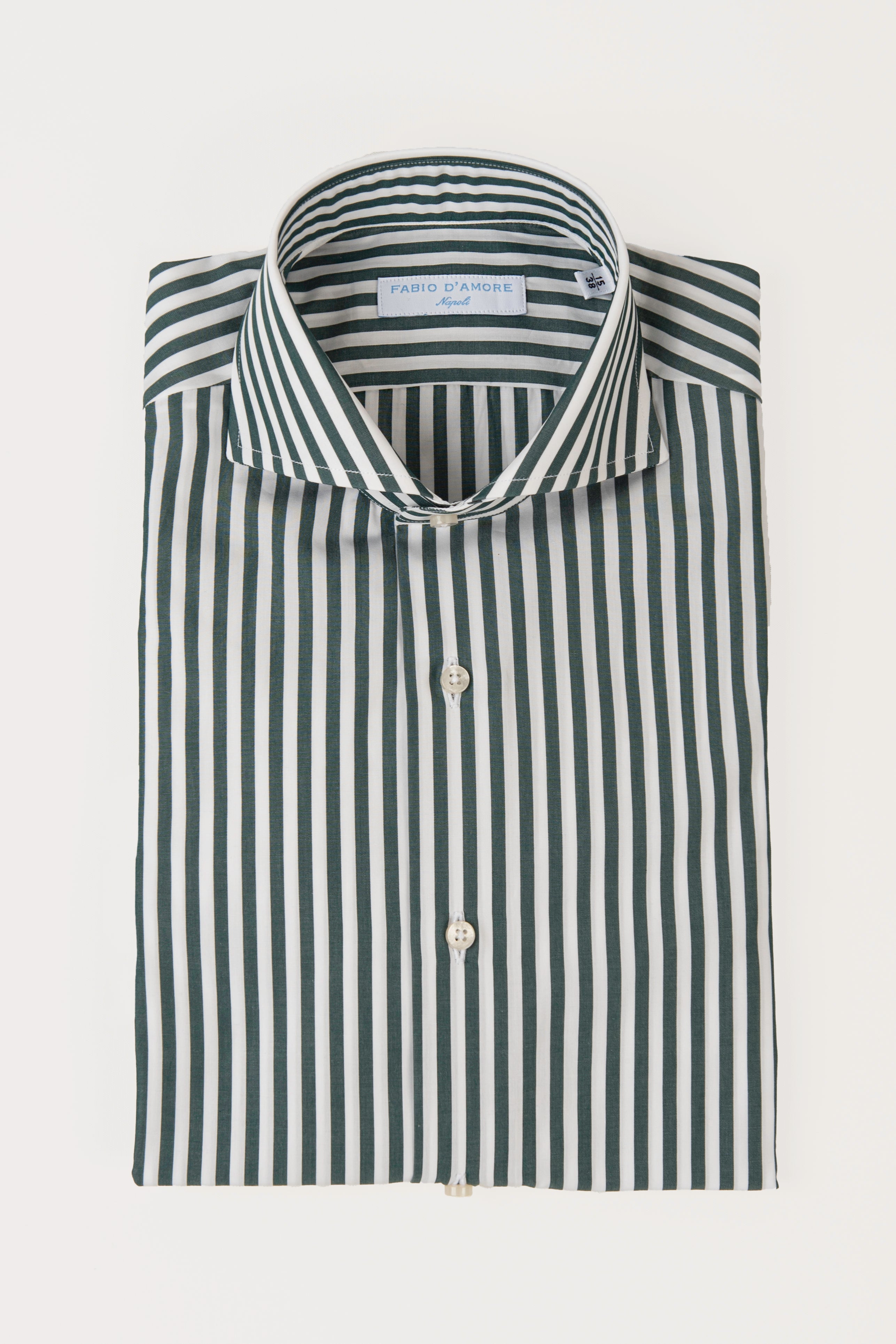 Camicia Rigata Verde Slim Fit Collo Mezzo Francese