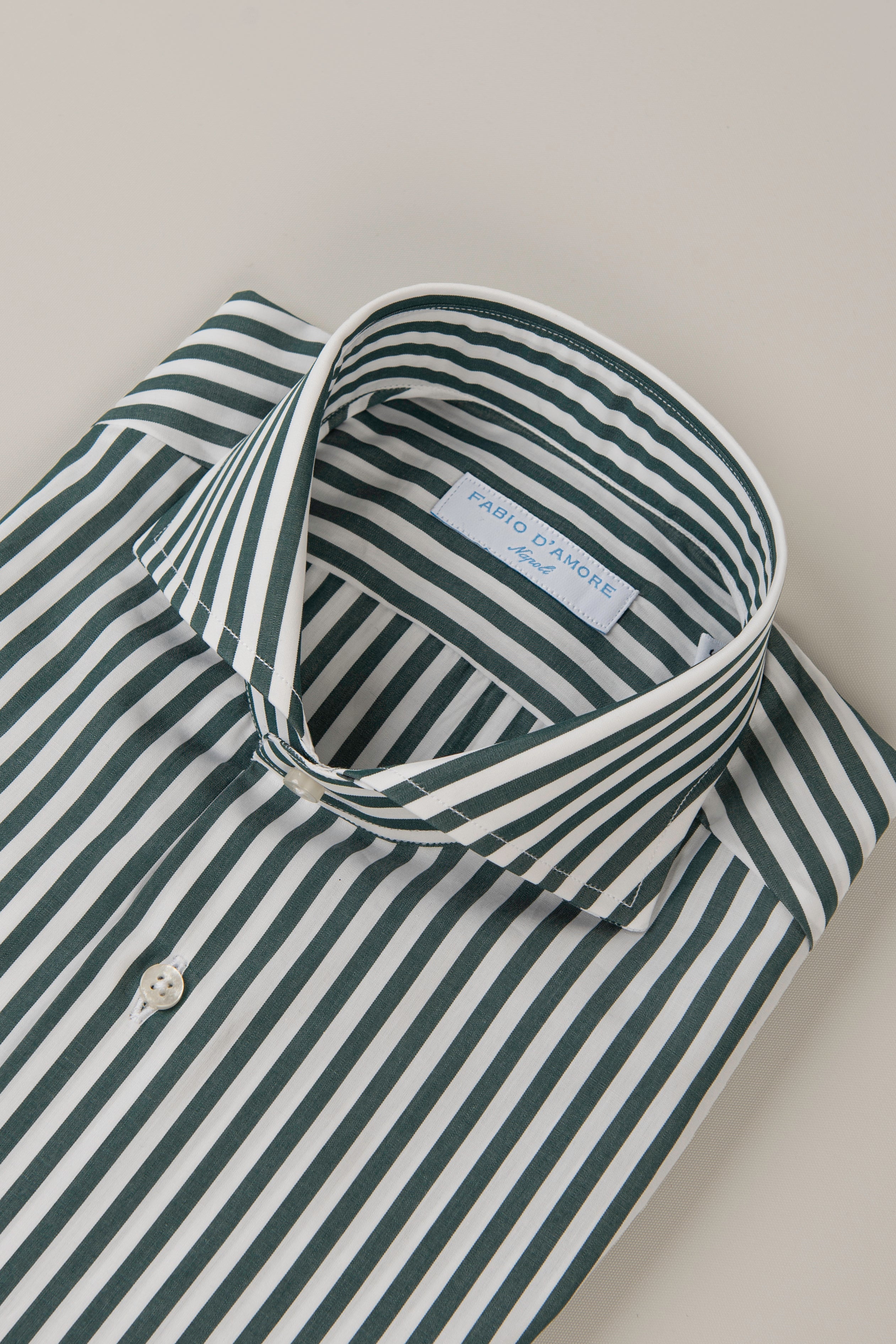 Camicia Rigata Verde Slim Fit Collo Mezzo Francese