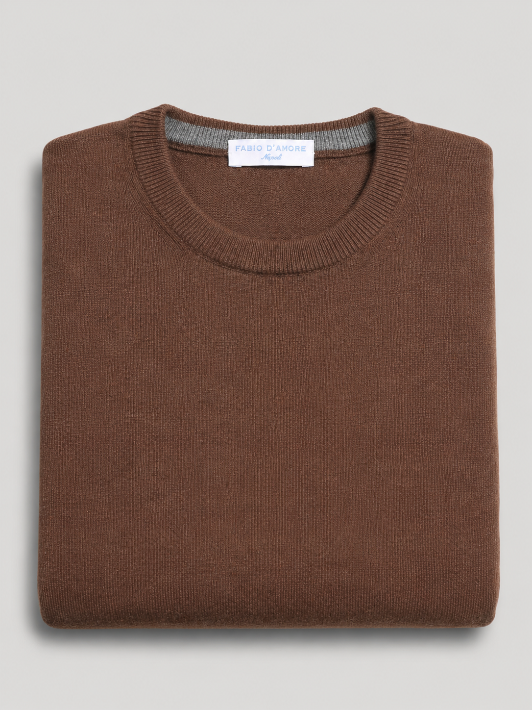 Maglione Girocollo in Cashemere,  100% Made in Italy Castagna
