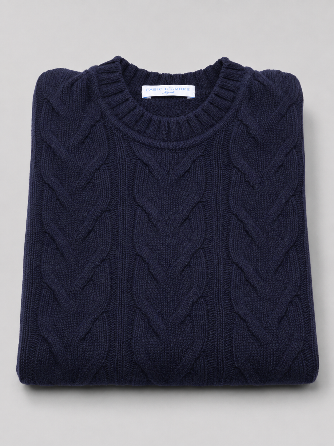 Maglione Girocollo Treccia in Lana, 100% Made in Italy Blu