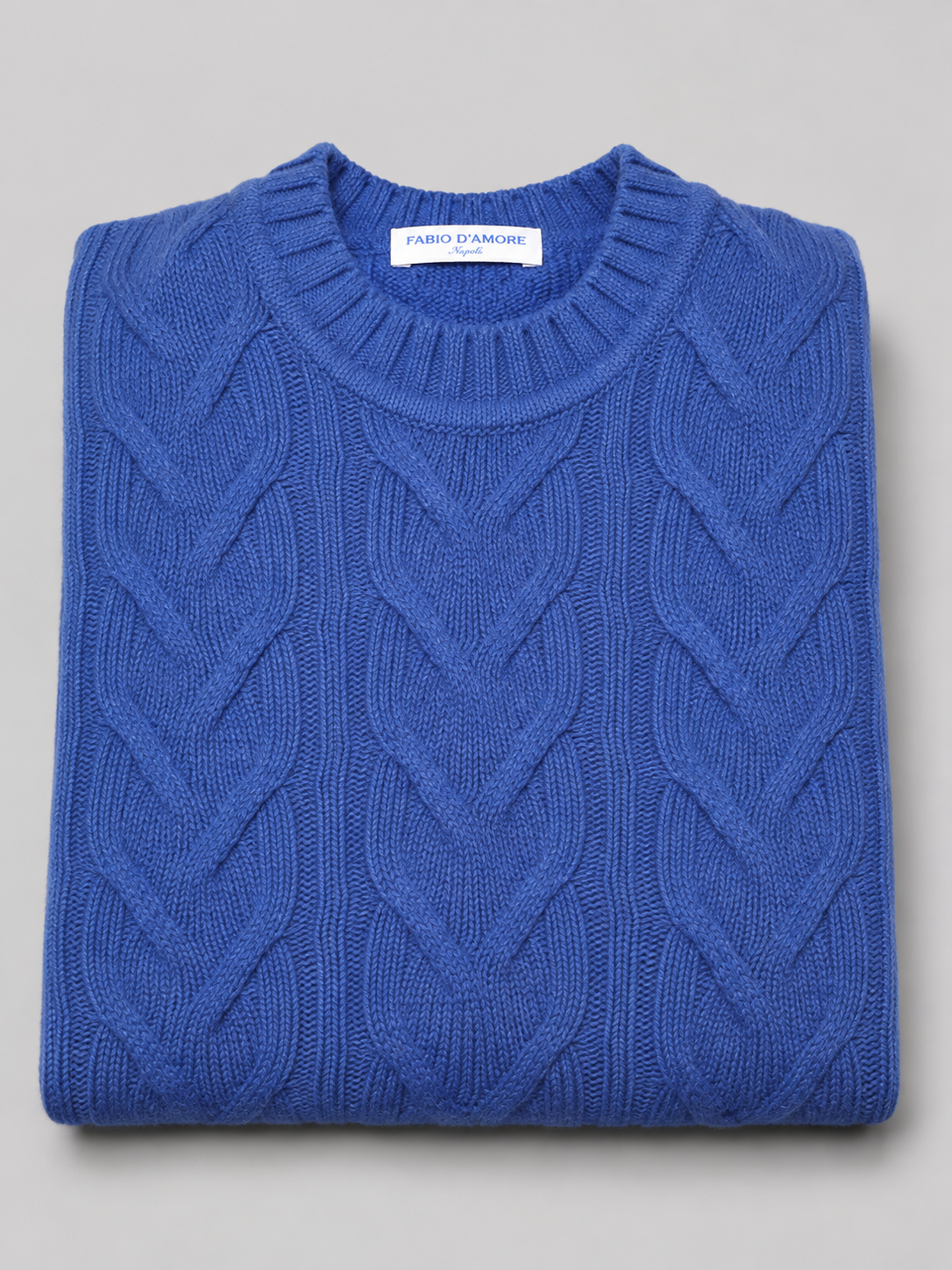 Maglione Girocollo Treccia in Lana, 100% Made in Italy Bluette