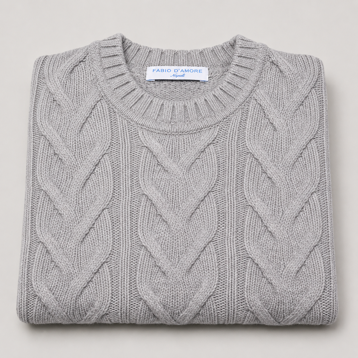 Maglione Girocollo Treccia in Lana, 100% Made in Italy Grigio
