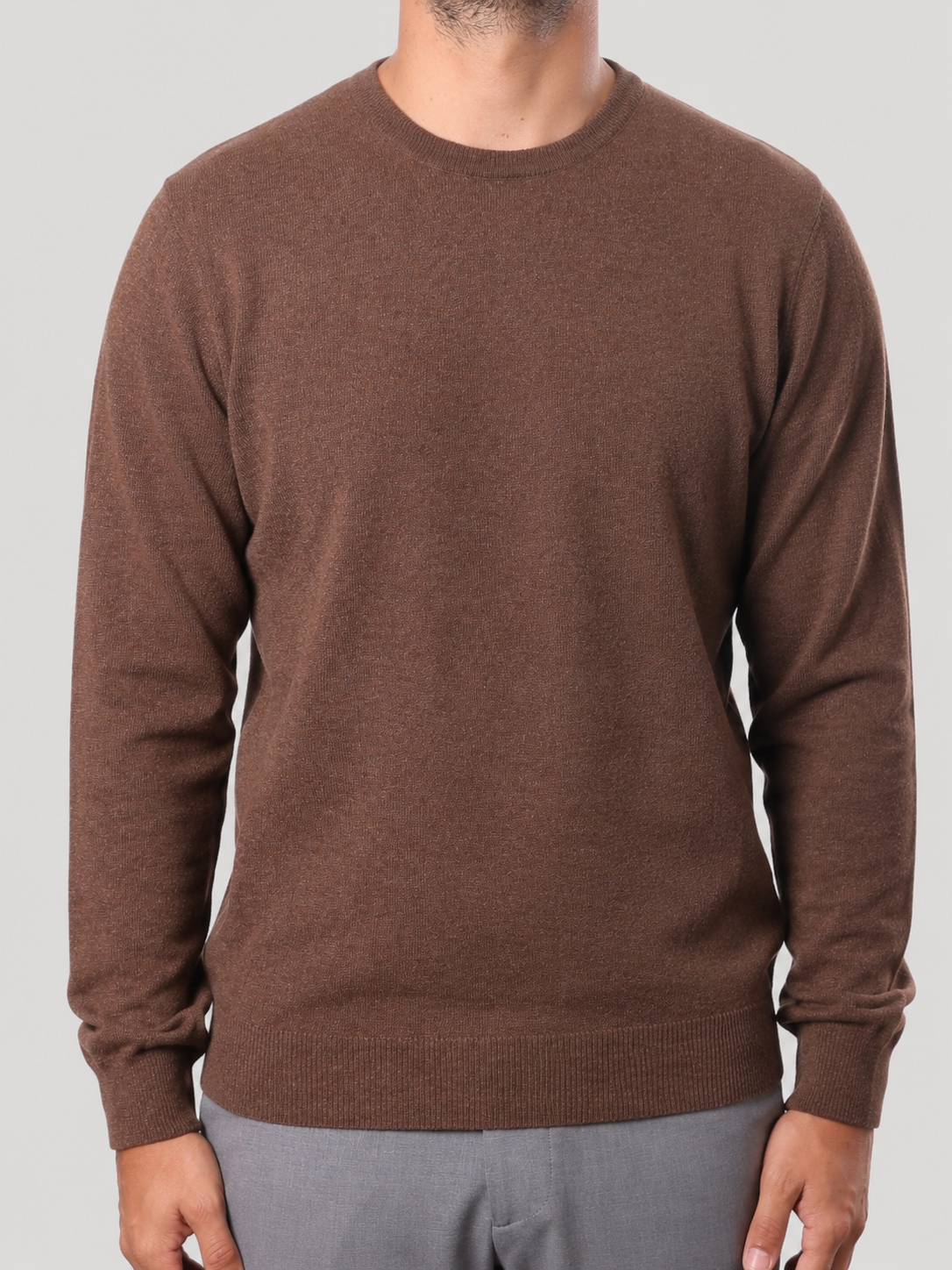 Maglione Girocollo in Cashemere,  100% Made in Italy Castagna