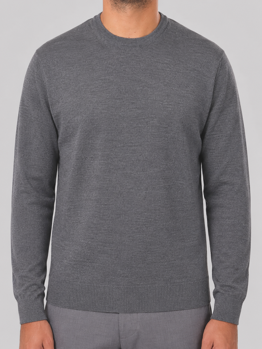 Maglione Girocollo Lana Merinos Made in Italy Grigio