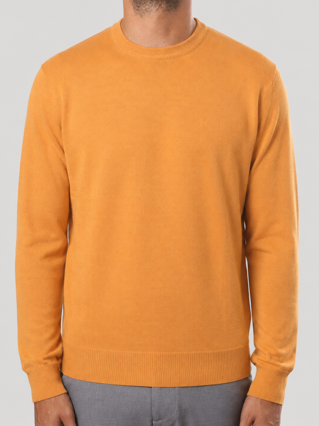 Maglione Girocollo Lana Merinos Made in Italy Ocra