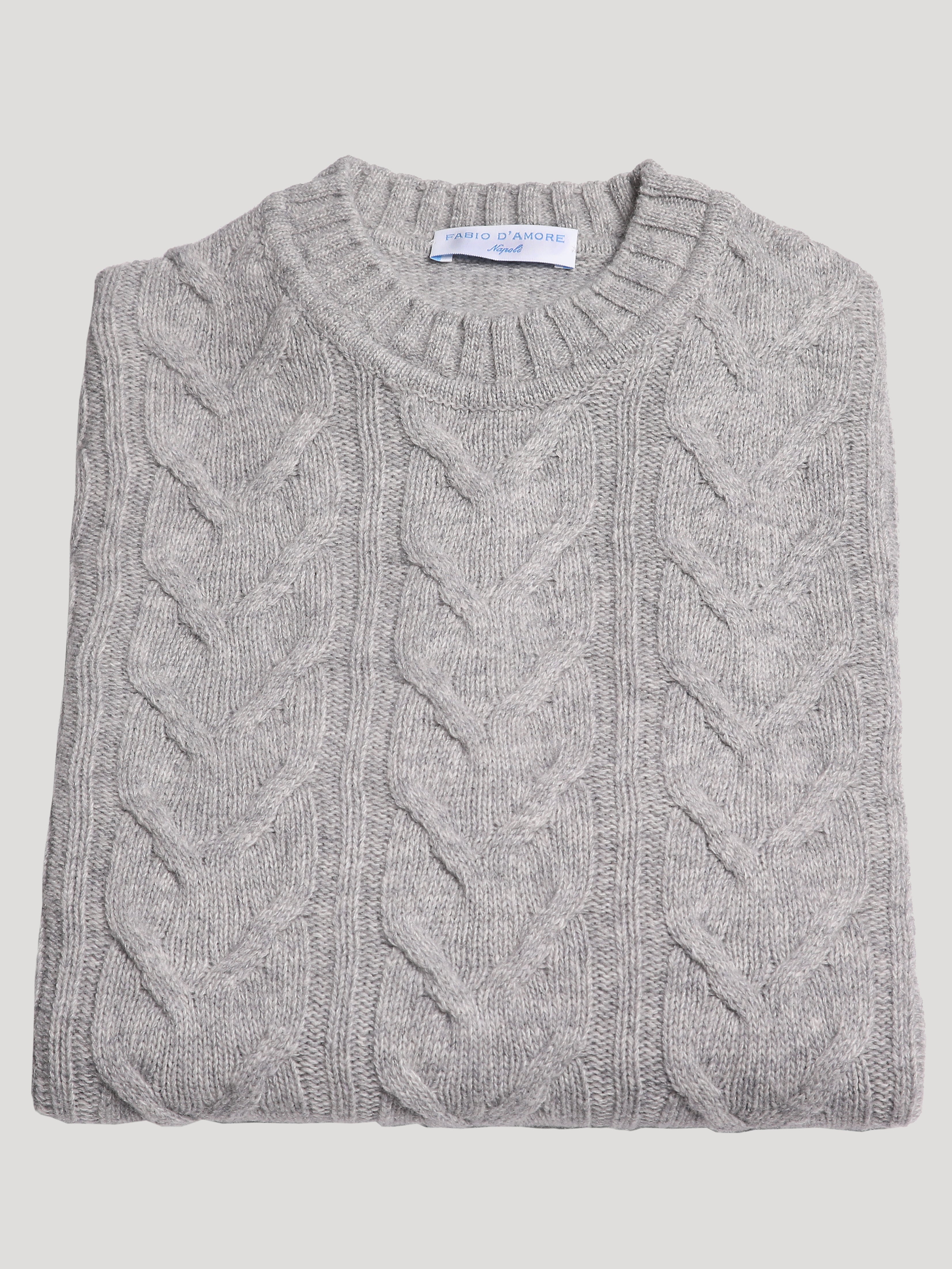 Maglione Girocollo Treccia 100% Lana Made in Italy Grigio