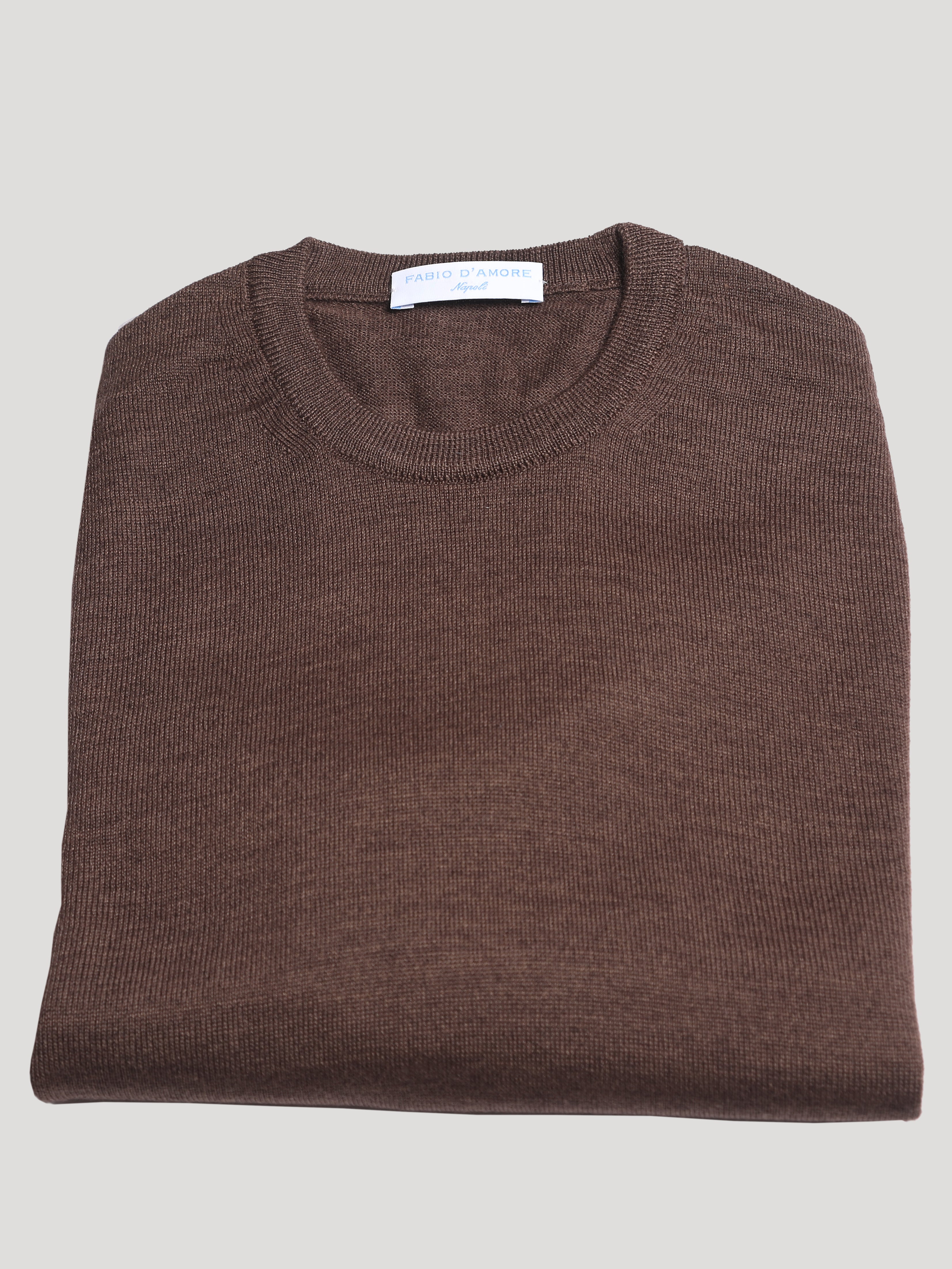 Maglione Girocollo 100% Lana Merinos Made in Italy Marrone