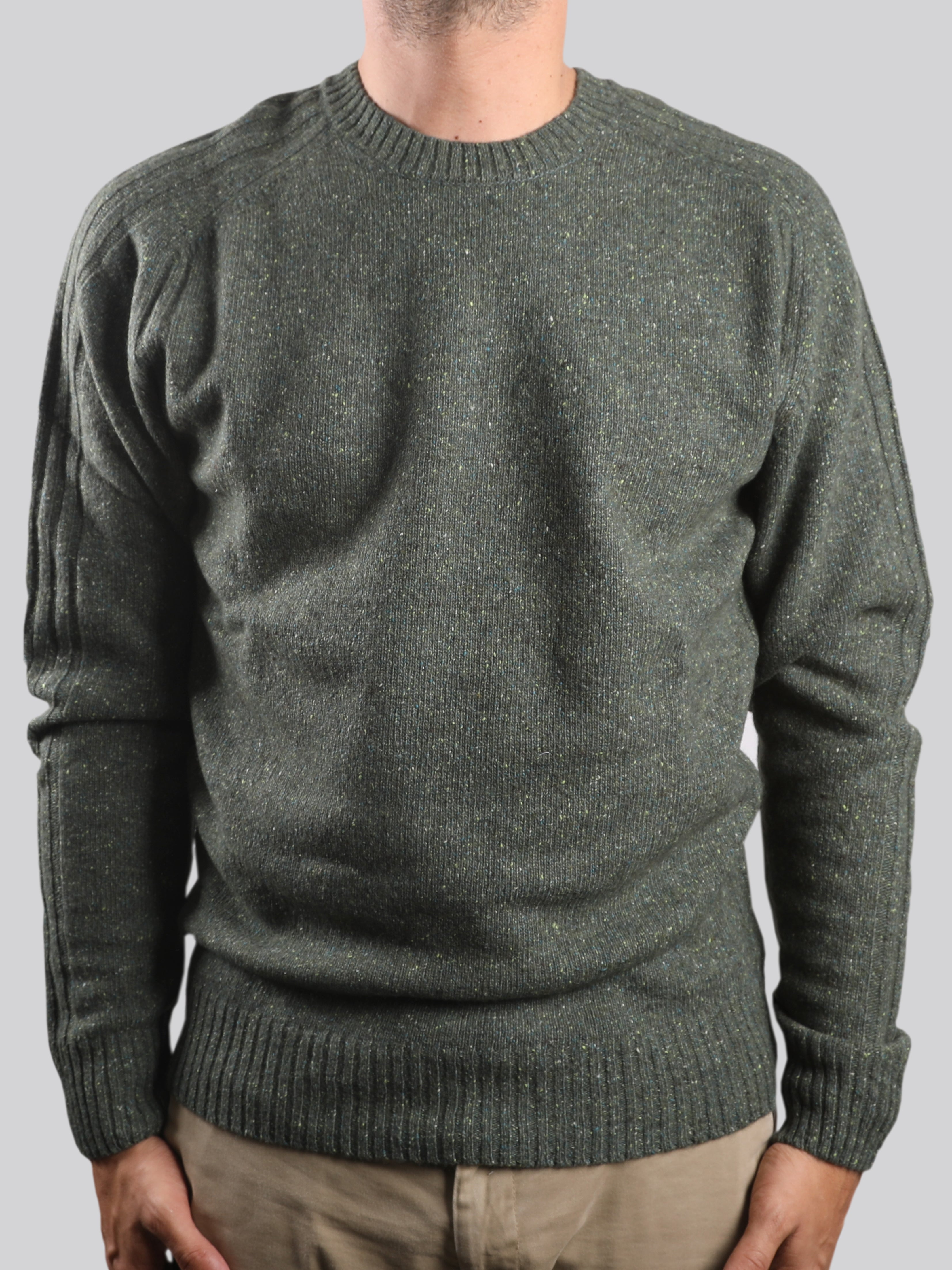 Maglione Girocollo in Lana Shetland Muschio 100% Made in Italy