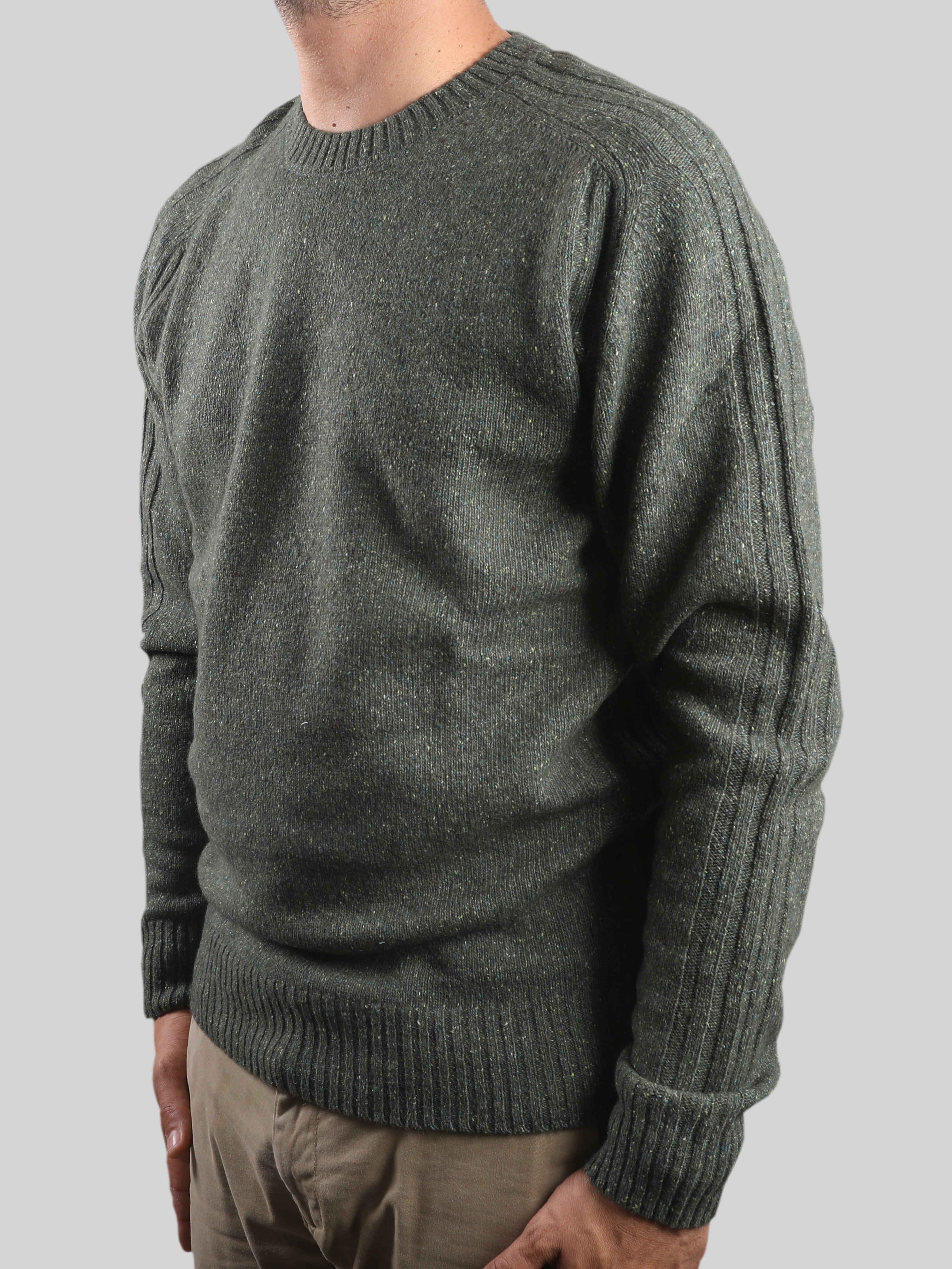 Maglione Girocollo in Lana Shetland Muschio 100% Made in Italy