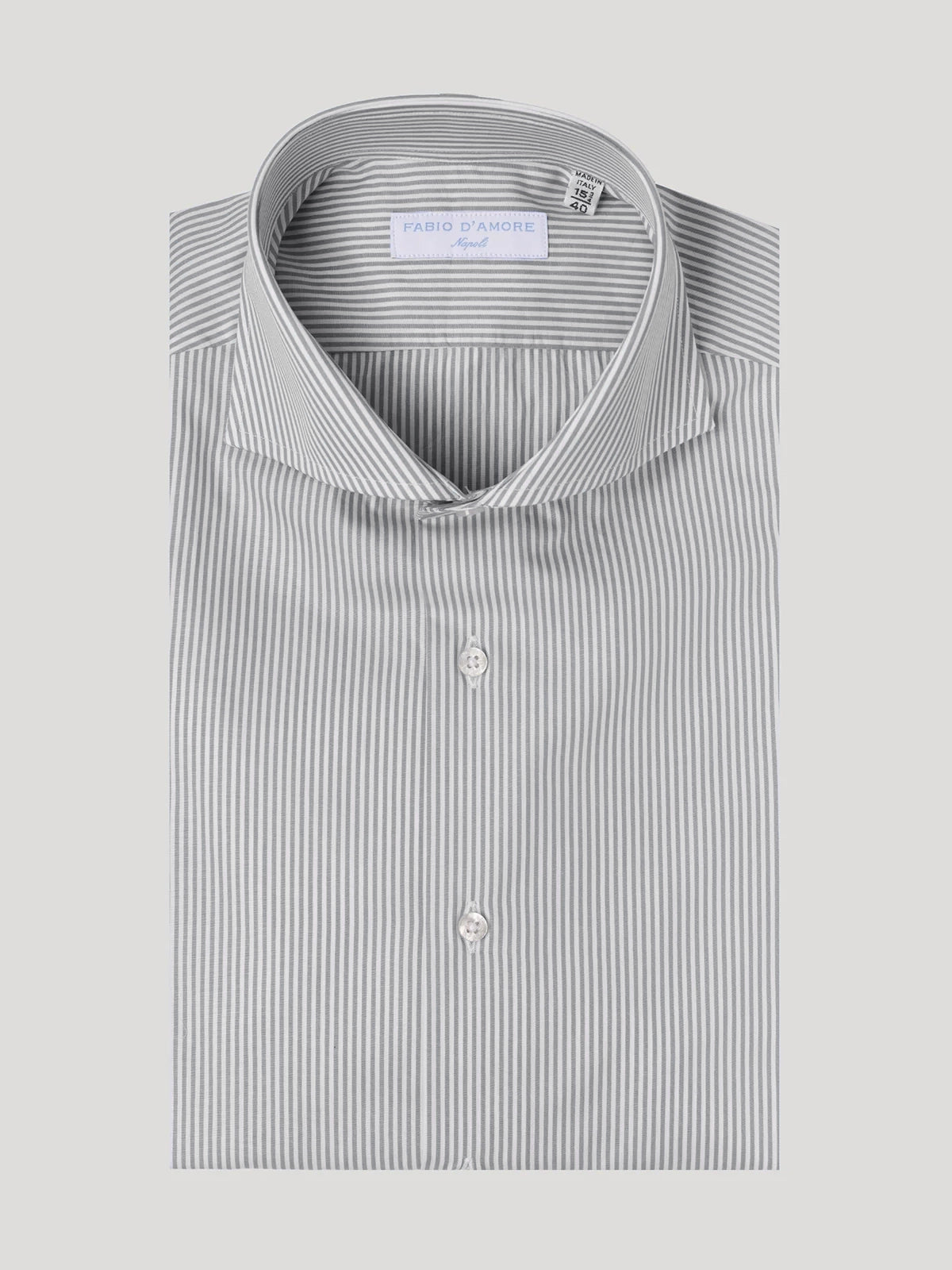 Camicia Sartoriale Collo Mezzo Francese Naxos Grigio Made In Italy 100% Cotone Popeline 70 Compact