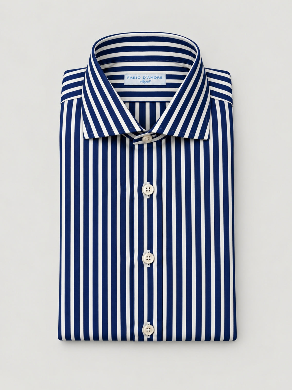 Camicia Sartoriale Rigata RODY Blue Riga Bianca Made In Italy 100% Cotone