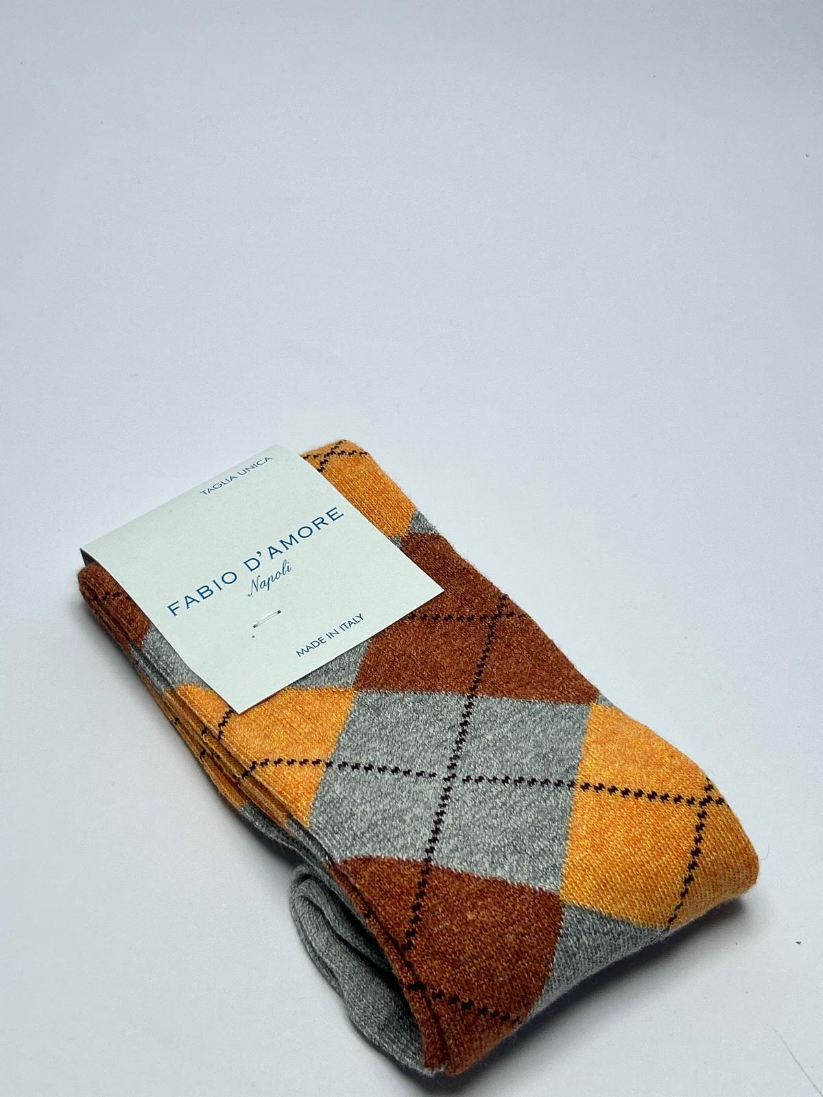 Calzino lungo Rombo arancio Made in Italy